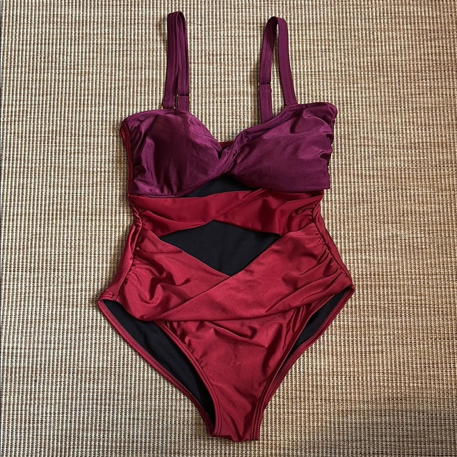 REVOLVE REVOLVE Red and Black One Piece Swimsuit Structured Bust 16 Size ONE SIZE - 4 Thumbnail