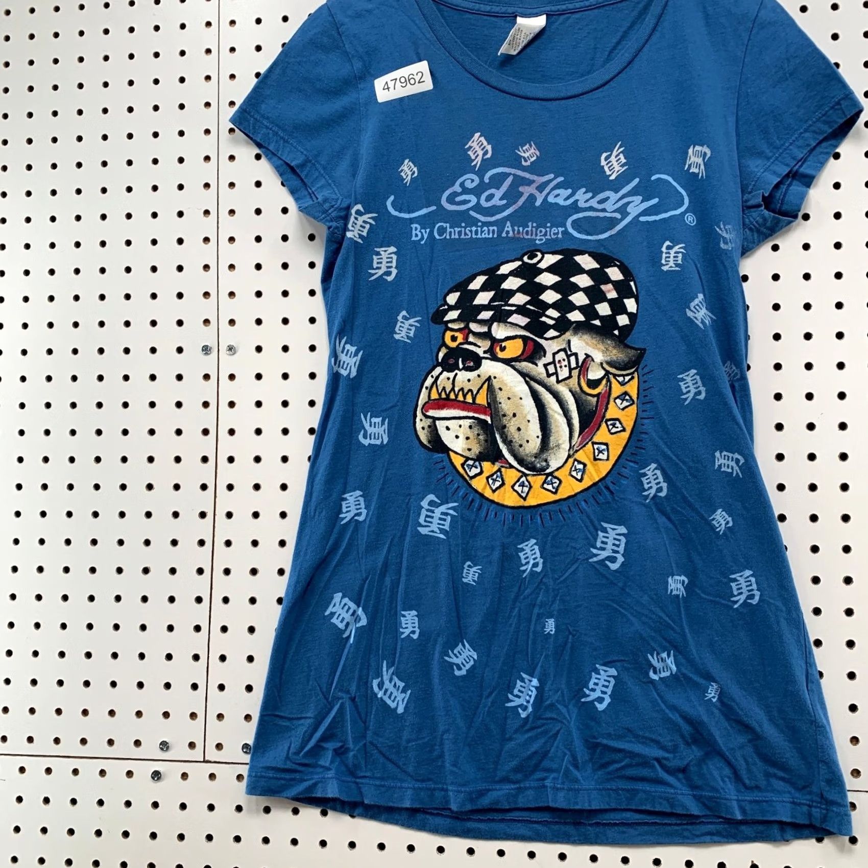 Ed Hardy VINTAGE Ed Hardy Bull Dog Top Womens L Beige Rhinestone Studded Y2K Shirt Womens LL? Size L / US 10 / IT 46 - 5 Thumbnail