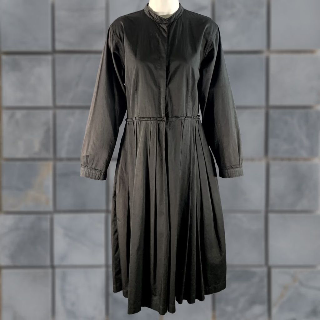 SOFIE D'HOORE SOFIE D'HOORE Black Cotton Pleated Snaps Midi Dress L Womens Size L / US 10 / IT 46 - 1 Thumbnail