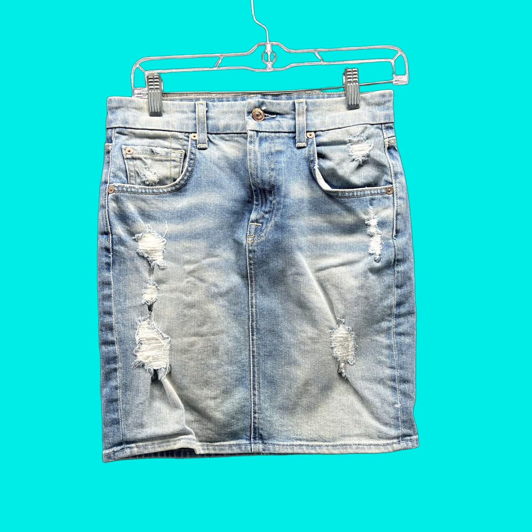7 For All Mankind 7 For All Mankind Skirt Womens 26 Blue Denim Distressed Stretch Mini Casual Size 26" / US 2 / IT 38 - 1 Thumbnail