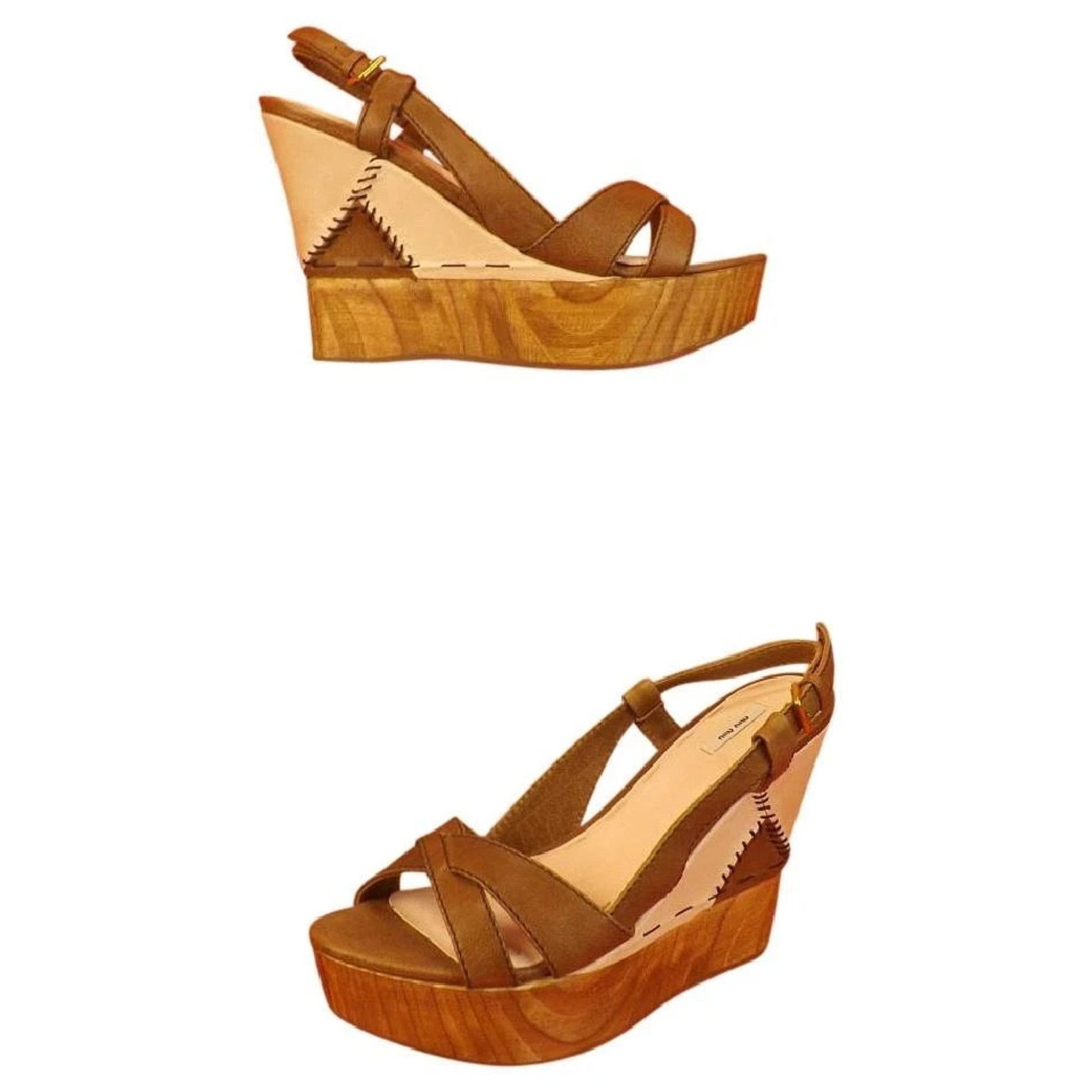 Miu Miu MIU MIU PRADA BROWN TEXTURE LEATHER WOODEN SANDALS PUMPS 40 Size US 10 / IT 40 - 5 Thumbnail