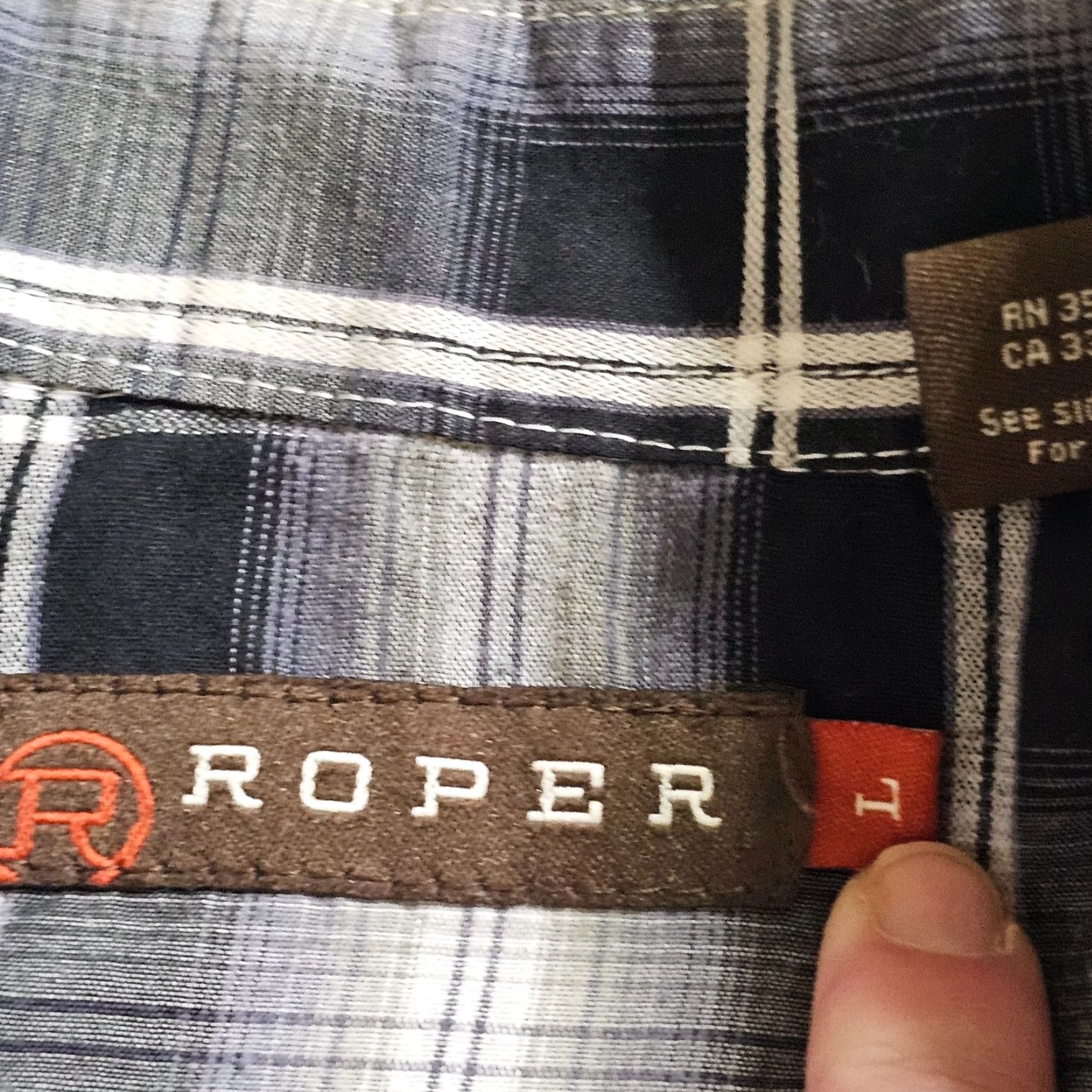 Roper Roper Shirt Mens L Black Plaid Gray Floral Embroidery Pearl Snap Western Shirt Size US L / EU 52-54 / 3 - 4 Thumbnail