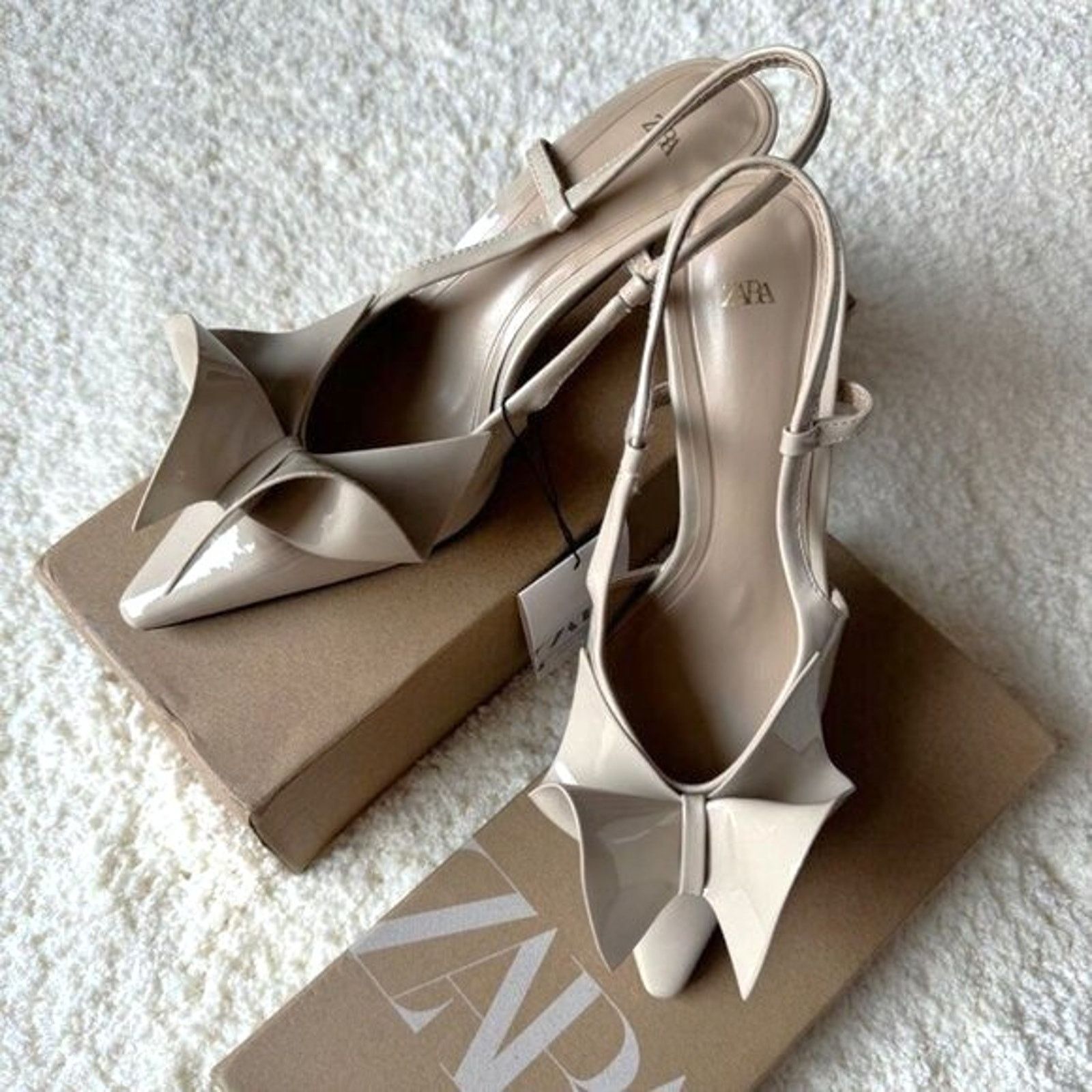 Zara Zara Bow Slingback Heels Cream Pointed Toe NWT Size US 7.5 / IT 37.5 - 10 Thumbnail