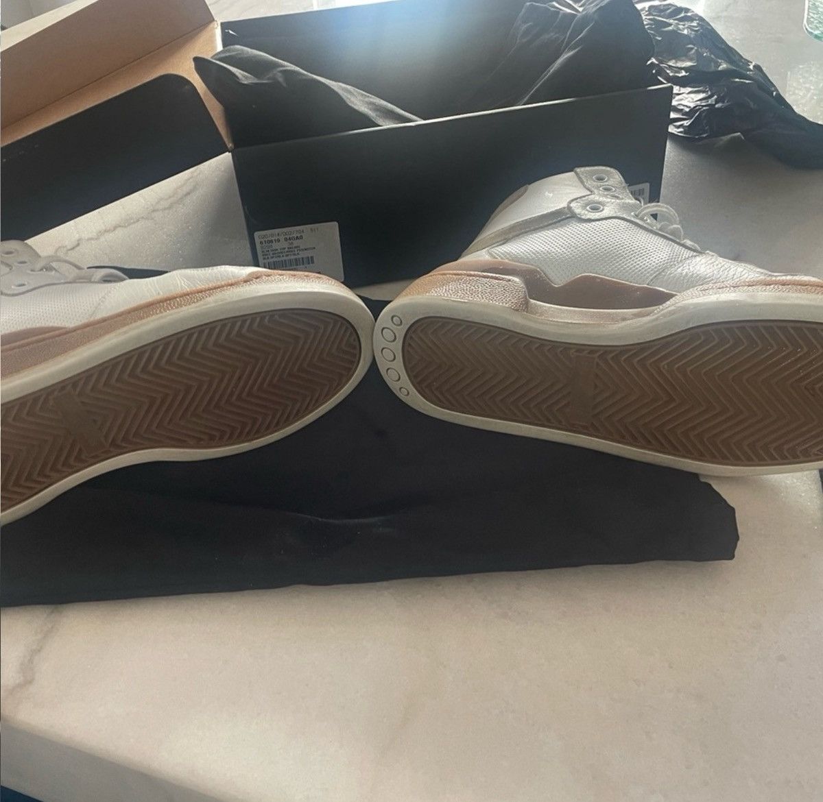 Saint Laurent Paris Saint Laurent Cream and Tan High-Top Sneakers Size US 8 / IT 38 - 9 Thumbnail