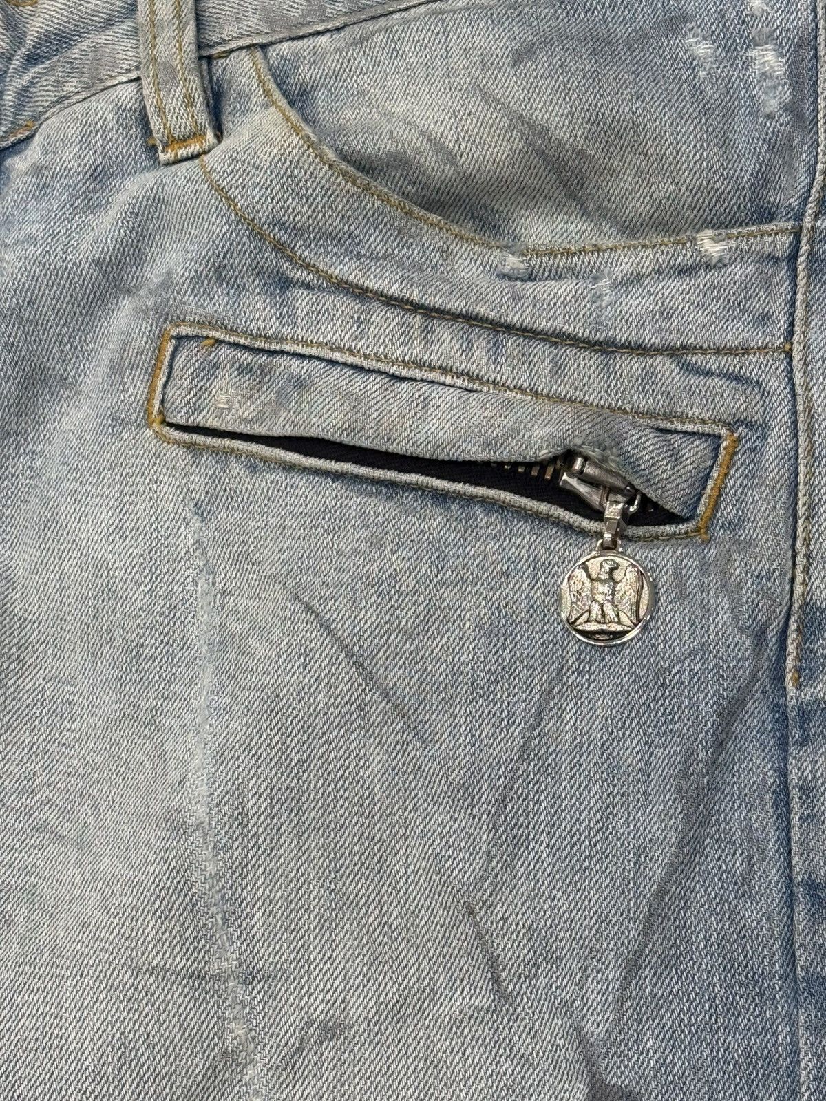 Balmain SS11 Distressed Eagle Coin Biker Denim Christophe Decarnin Size US 29 - 4 Thumbnail