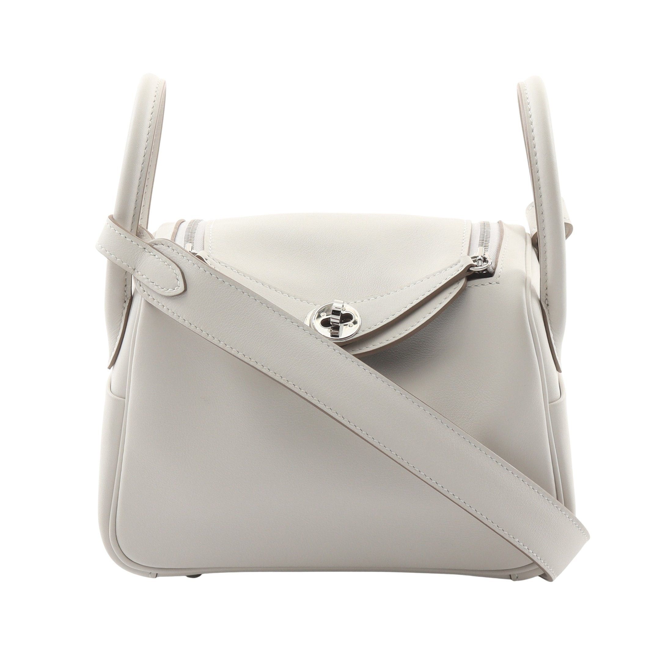 Hermes Hermes Lindy Mini Verso Gris Perle Grimeyer Shoulder Bag Veau Swift White Silver Hardware Double Engraved Size ONE SIZE - 1 Thumbnail