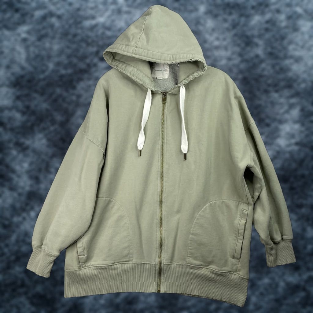 Vintage VINTAGE American Eagle Oversized Full Zip Hoodie Womens M Green Slub Distressed Look Slub Size M / US 6-8 / IT 42-44 - 1 Thumbnail
