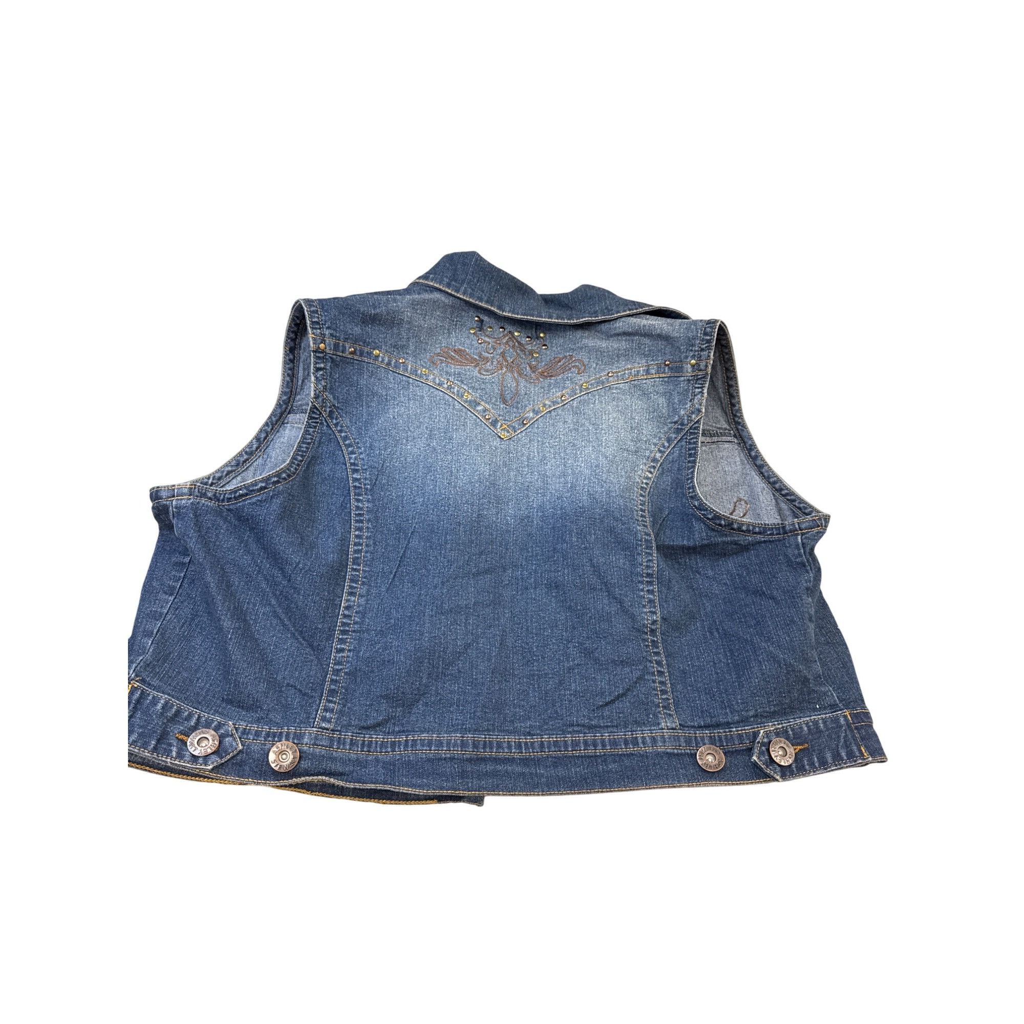 Designer Ashley Stewart Womens Blue Denim Embroidered Vest Size 14/16 Size XL / US 12-14 / IT 48-50 - 2 Thumbnail