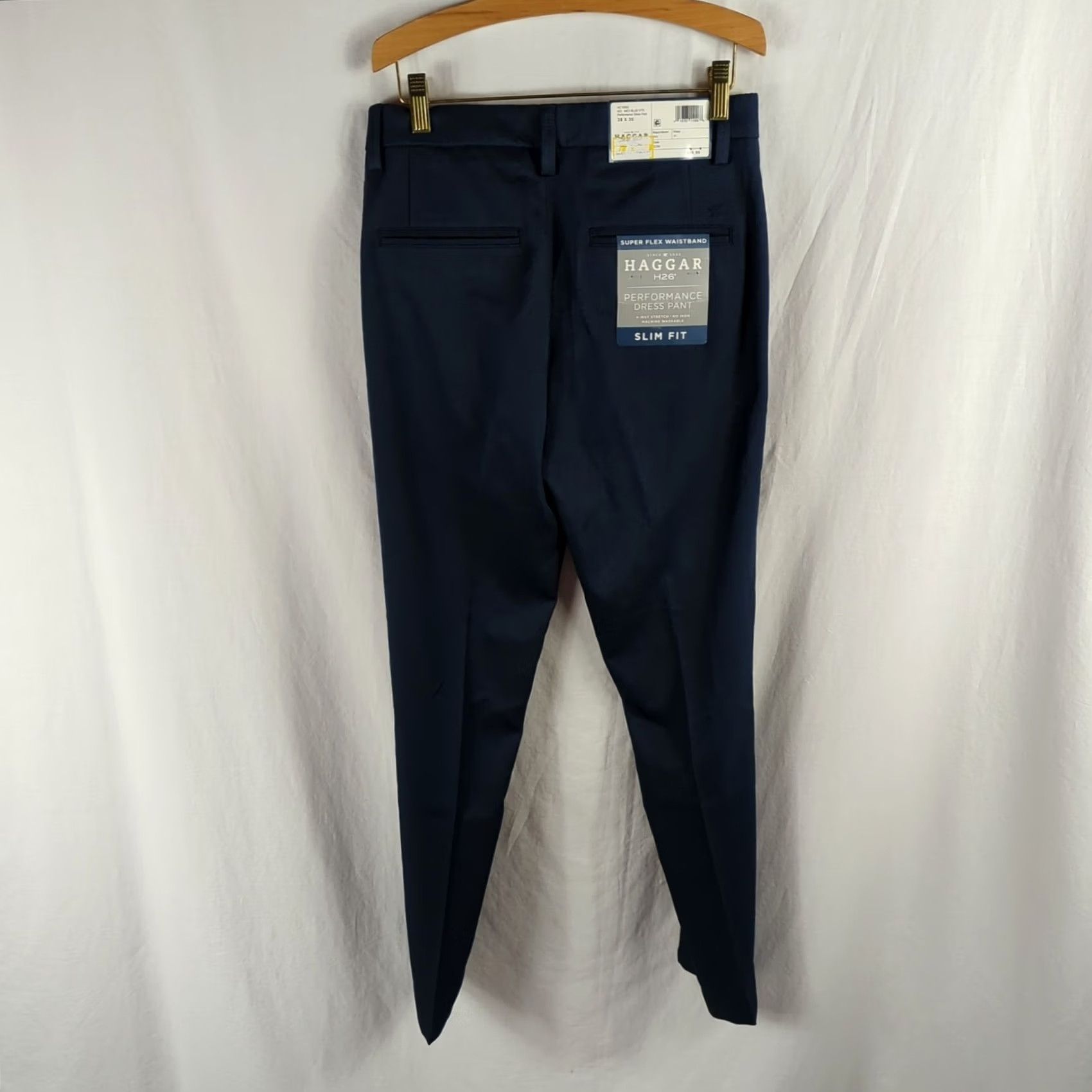 Haggar Haggar H26 Slim Fit Dress Pants Men 28 x 30 Blue No Iron Flat Front Straight Leg 4-Way Stretch Medium Twill Size US 28 / EU 44 - 4 Thumbnail