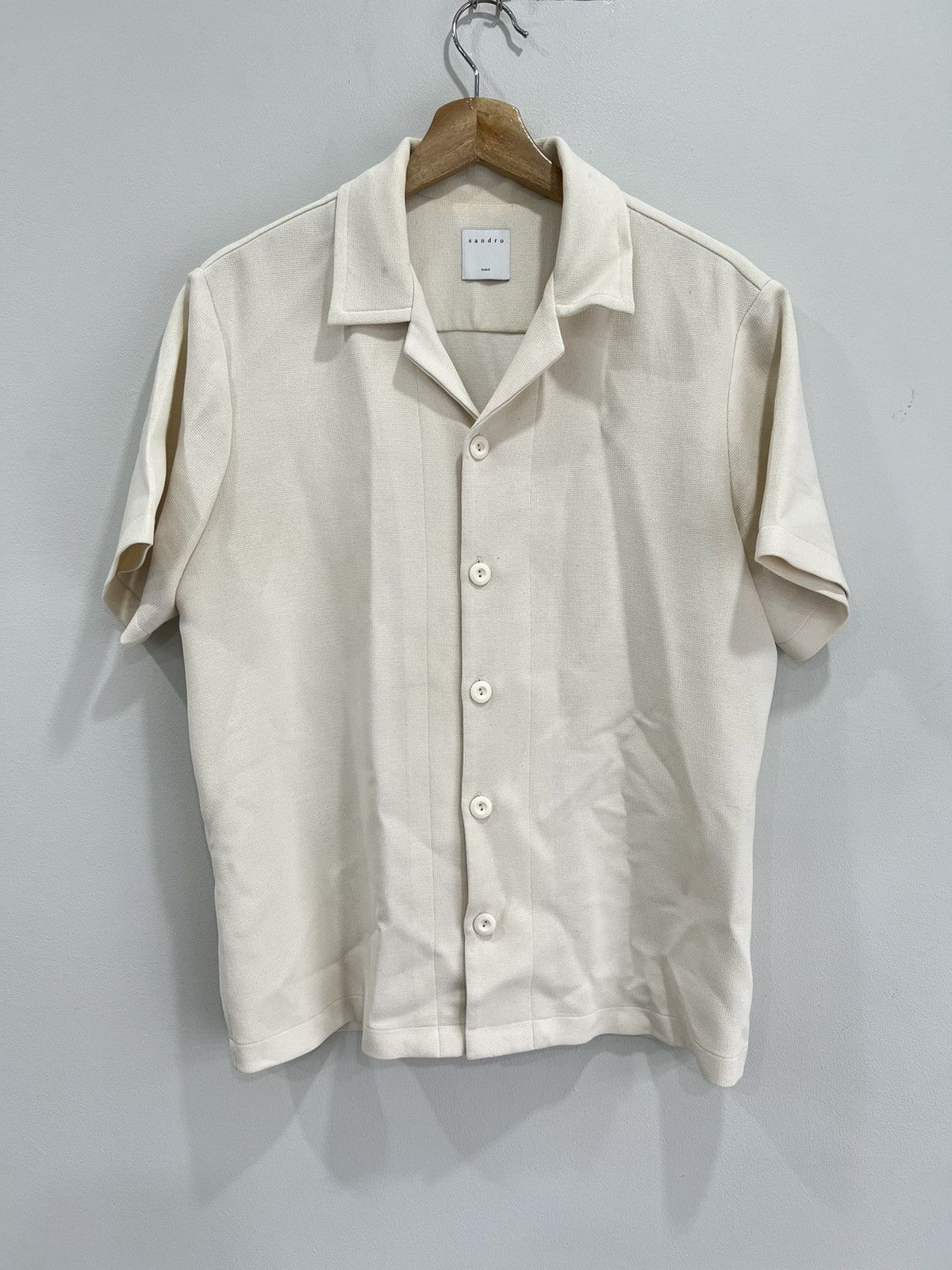 Sandro Paris Short Sleeve Cream Button Shirt camp collar