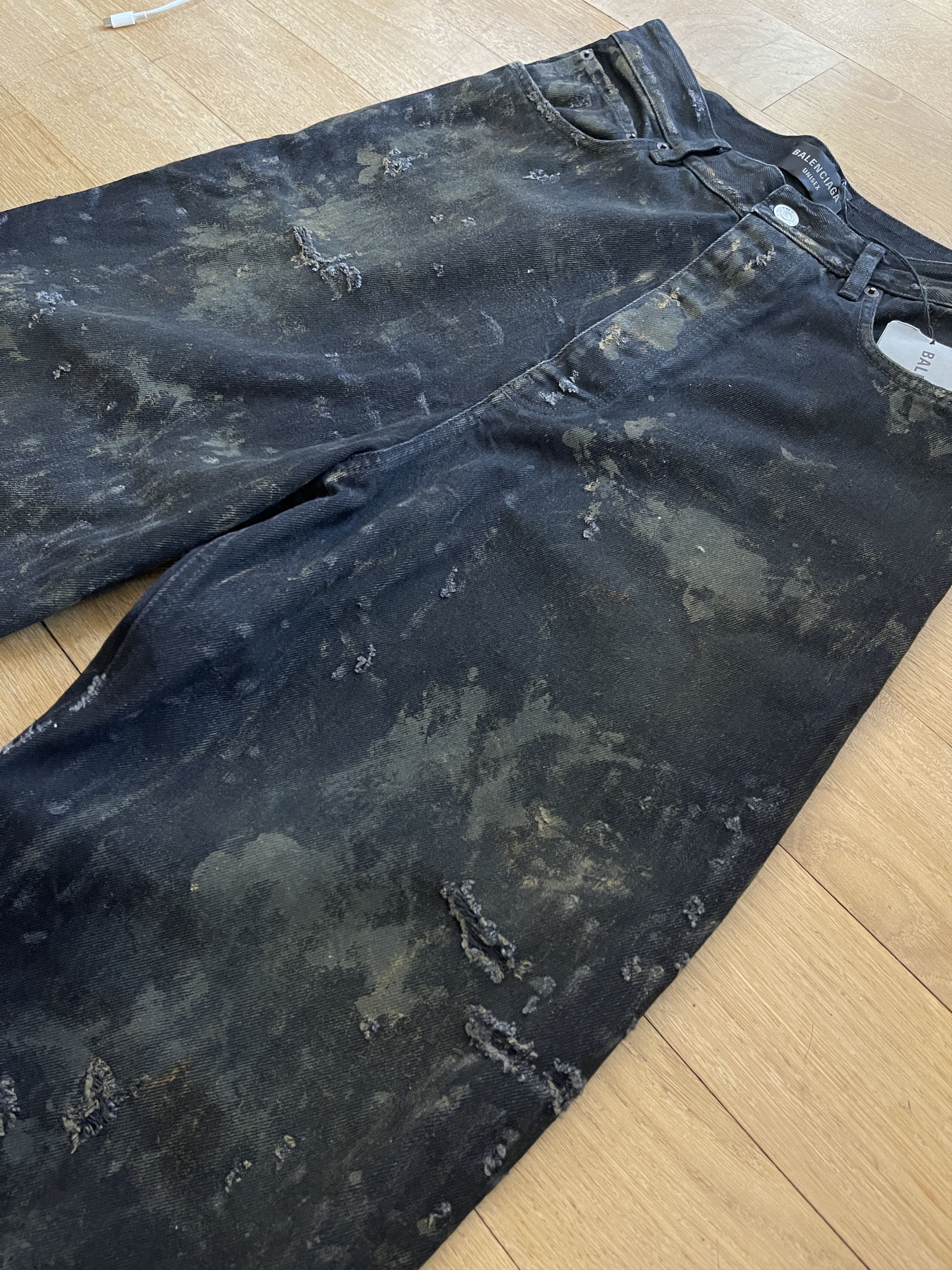 Balenciaga Destroyed Denim Pants 'Flat Black' Size US 32 / EU 48 - 8 Thumbnail