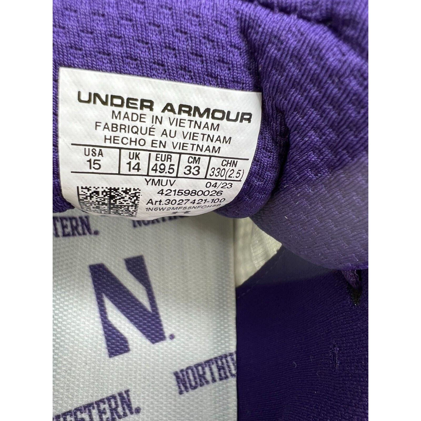 Under Armour Northwestern Wildcats Infinite 5 White Men 15 display picture 1