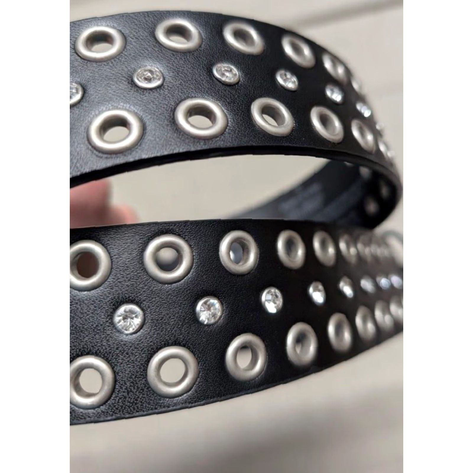 Harley Davidson Harley-Davidson belt buckle Studded black leather 32 rhinestone Y2K motorcycle Belt Unisex Adults Adult 32 Black Studded 90s Size 32 - 5 Thumbnail