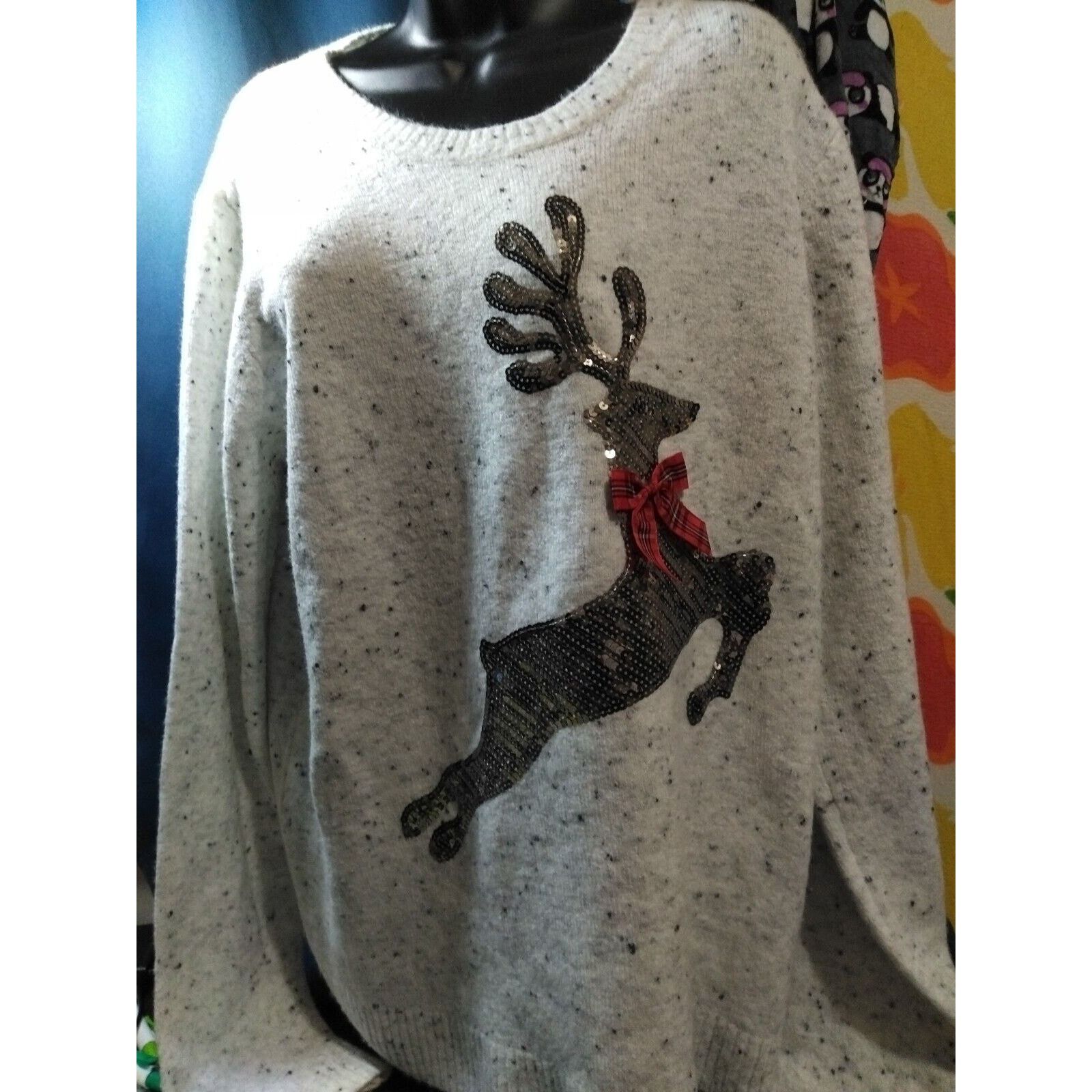 Other Karen Scott Women White Holiday Sweater Xl Raindeer Sequins Size XL / US 12-14 / IT 48-50 - 1 Thumbnail