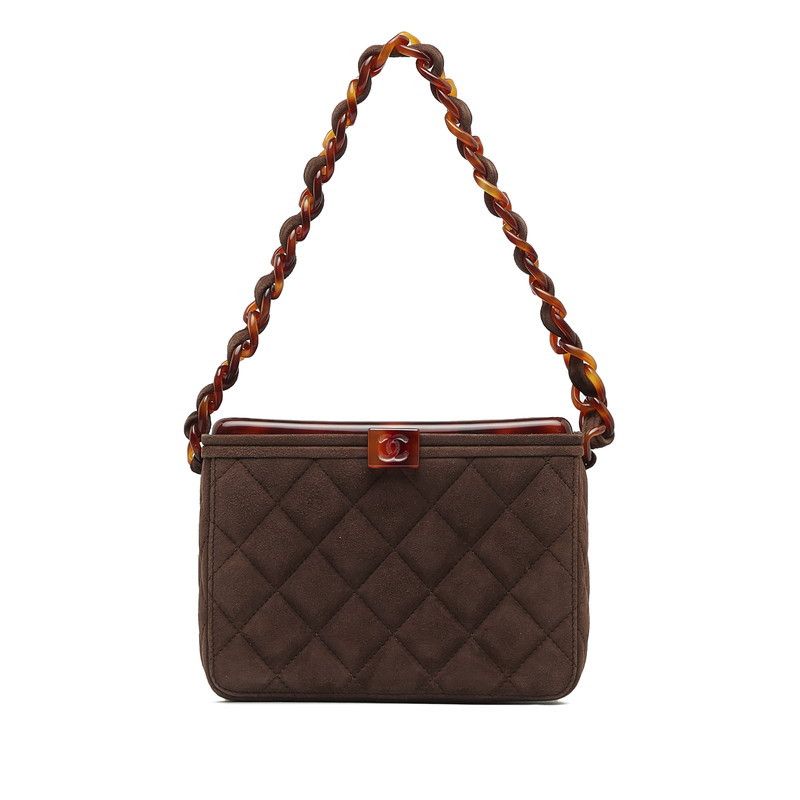 image of Chanel Cc Quilted Suede Chain Vanity Bag in Brown, Women's