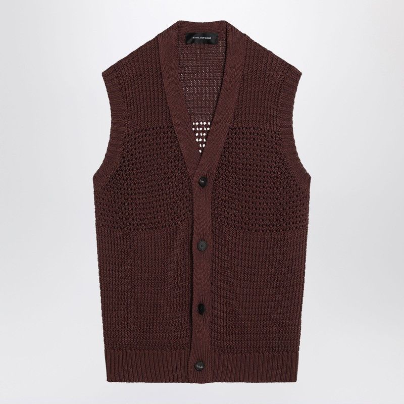 Tagliatore Brown Perforated Cotton Vest