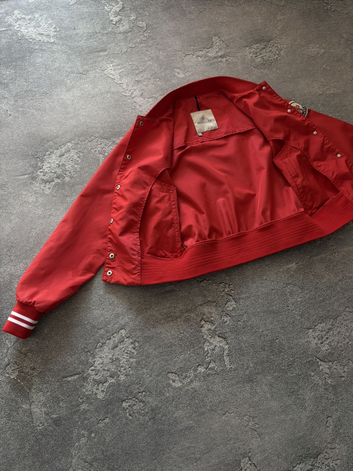 Moncler Moncler Red Nylon Varsity Bomber Jacket Snap Button Up sz 0 Size XS / US 0-2 / IT 36-38 - 14 Thumbnail