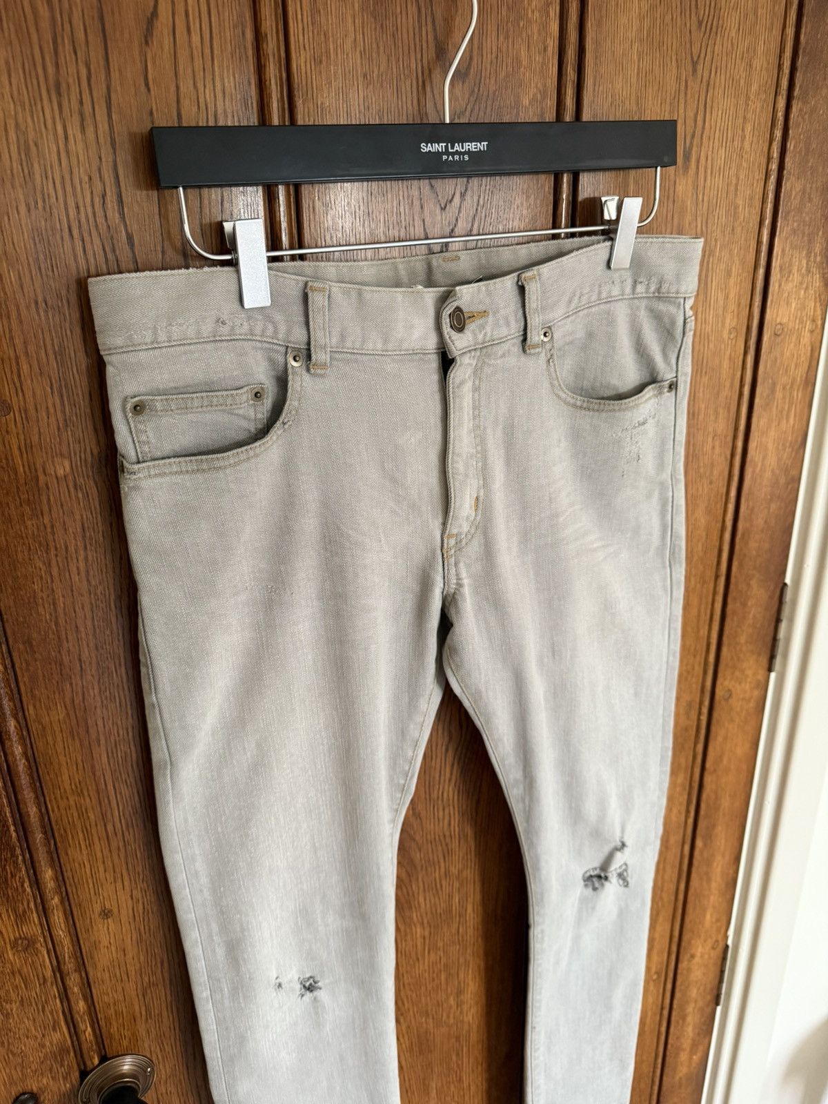 Saint Laurent Paris SS14 grail Saint Laurent grey knee tear denim jeans Hedi 31 Size US 31 - 13 Thumbnail