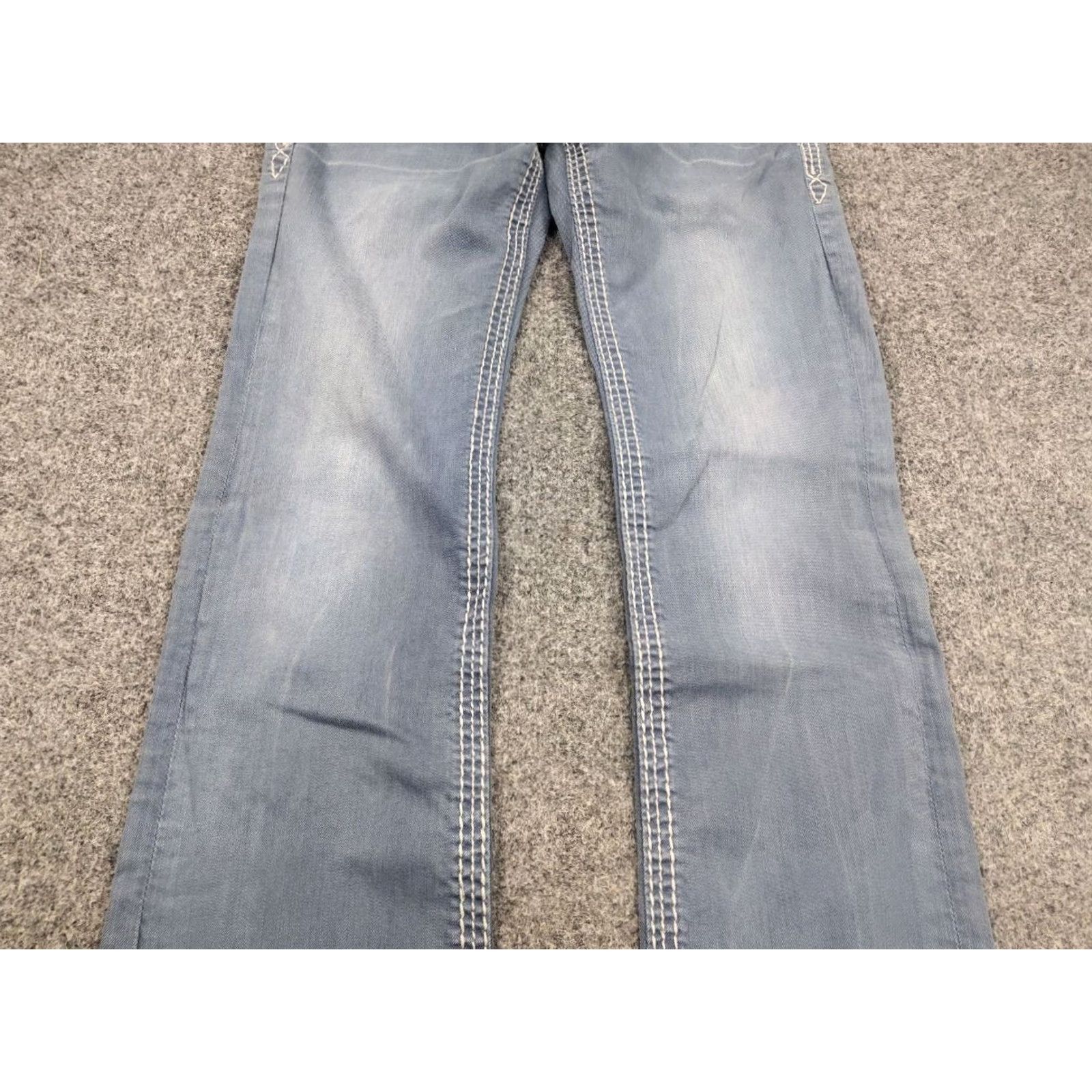 Vintage VINTAGE Rock Revival Jeans Rock Embroidered Logo Denim Y2K Men 31 Blue Cotton 5-Pocket Distressed Regular Straight Vintage Mens Jeans Size US 31 - 5 Thumbnail