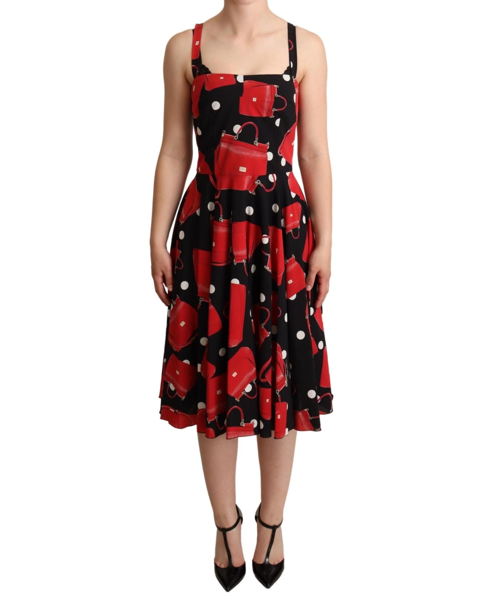 image of Dolce Gabbana H Bag Print A-Line Mid Length Dress in Black, Women's (Size XS)