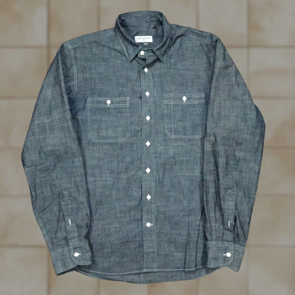 Vintage Spier & Mackay Shirt Mens Large Blue Chambray Long Sleeve Button Up Slim Work Size US L / EU 52-54 / 3 - 1 Thumbnail