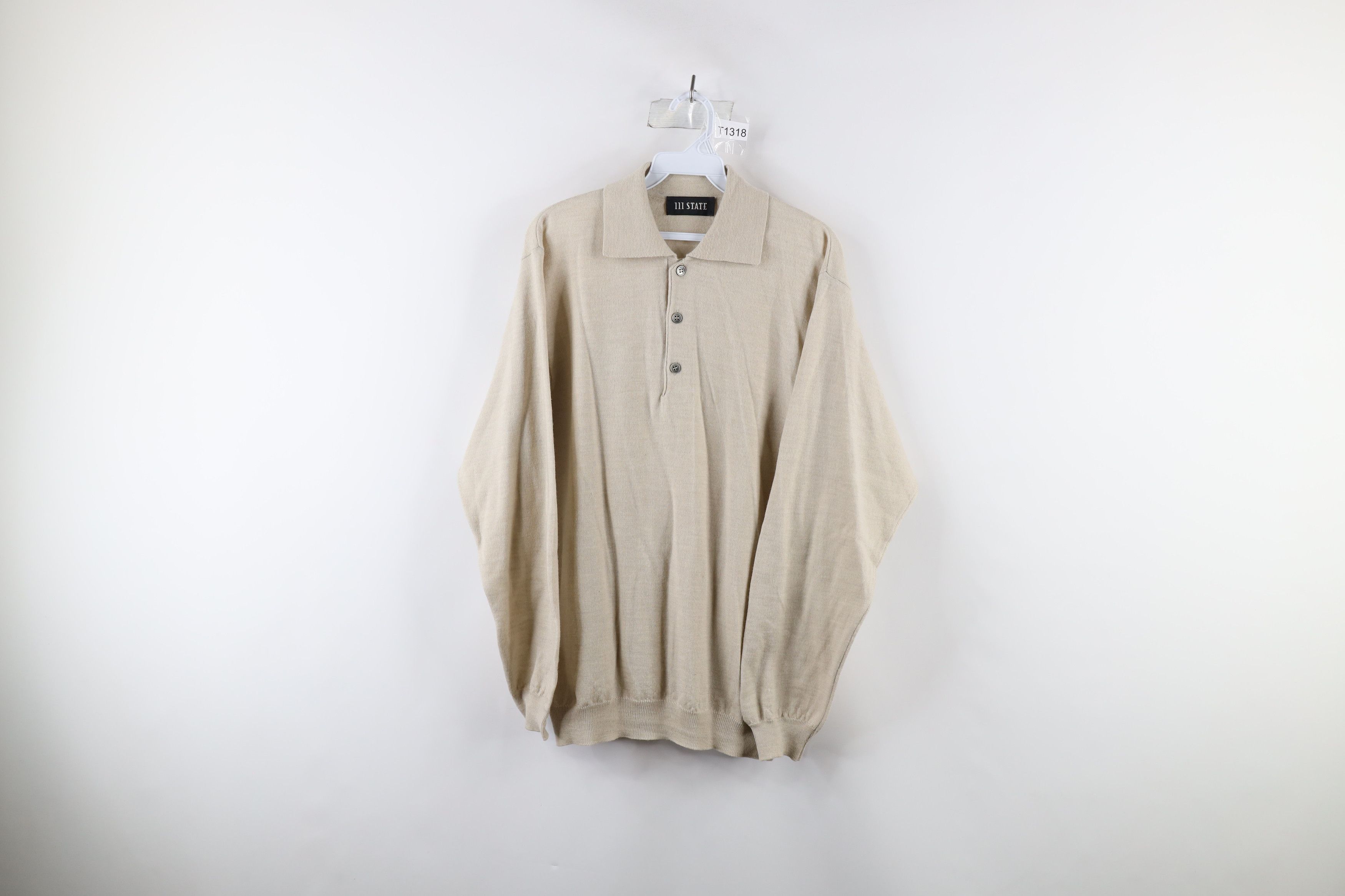 Vintage 90s Streetwear Wool Knit Collared Polo Sweater Beige