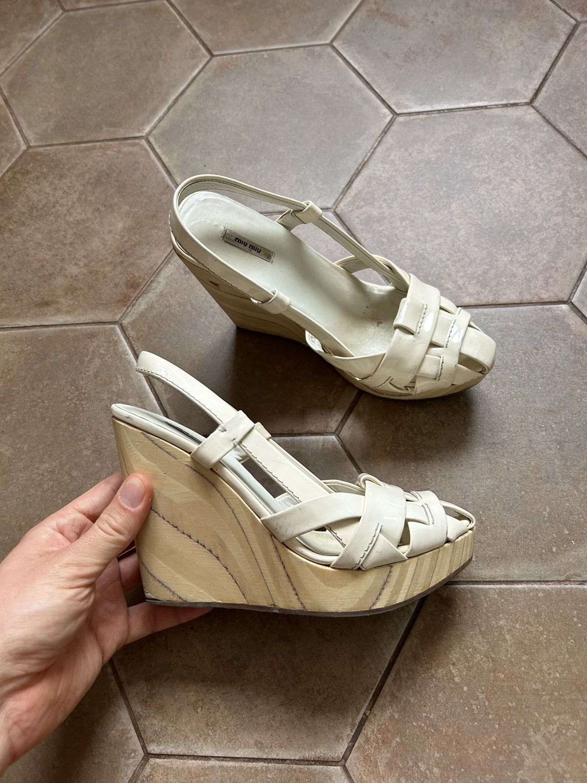 Miu Miu Miu Miu Leather Wooden Clogs Size US 6 / IT 36 - 1 Thumbnail