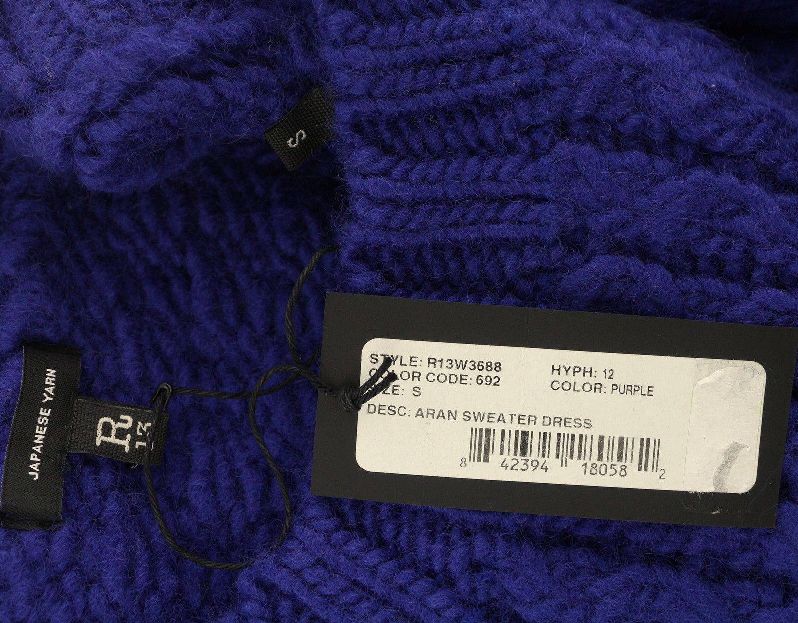 R13 ARAN SWEATER S Blue Wool Cable-Knit Dress 87667 Size S / US 4 / IT 40 - 6 Thumbnail