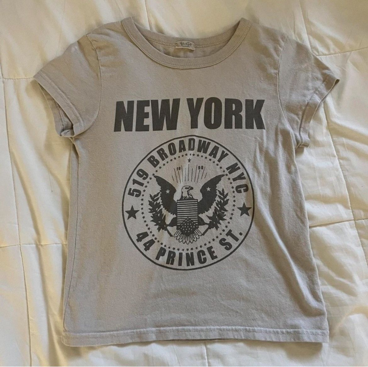 Brandy Melville John Galt New York Broadway Cropped Graphic Tee Shirt Top  OS