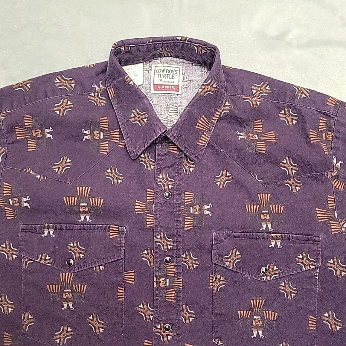 Roper VTG Cowboys Turtle Association Shirt Mens ML Purple Aztec Pearl Snap Made in USA Size US M / EU 48-50 / 2 - 3 Thumbnail