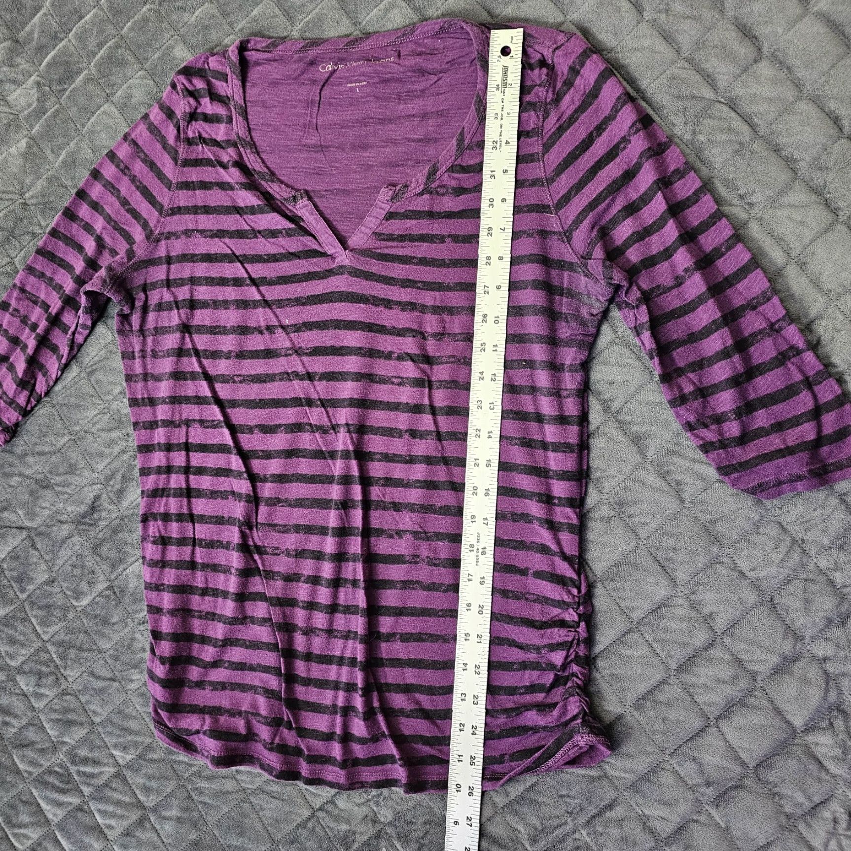 Calvin Klein Calvin Klein Jeans Blouse Women’s V Neck Long Sleeve Purple Stripe Casual Split Size L / US 10 / IT 46 - 4 Thumbnail