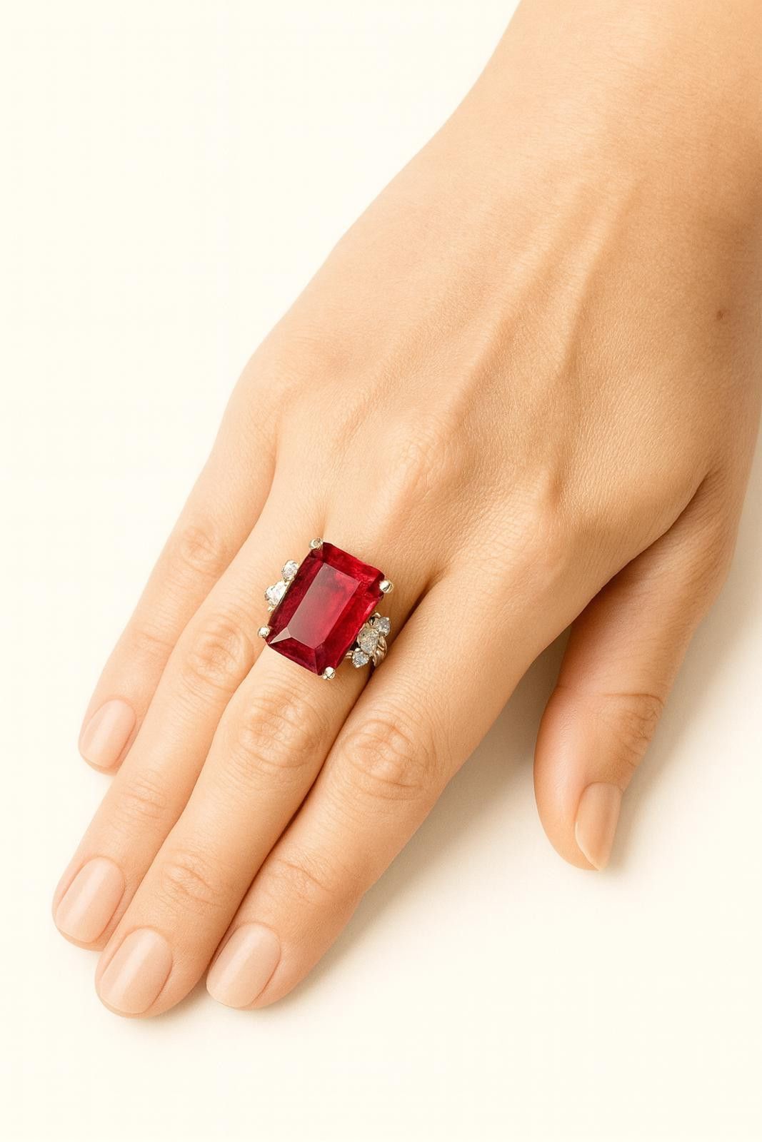 Other 925 Sterling Silver Ring w Red Ruby-Style Stone & 10K Gold Size ONE SIZE - 2 Thumbnail