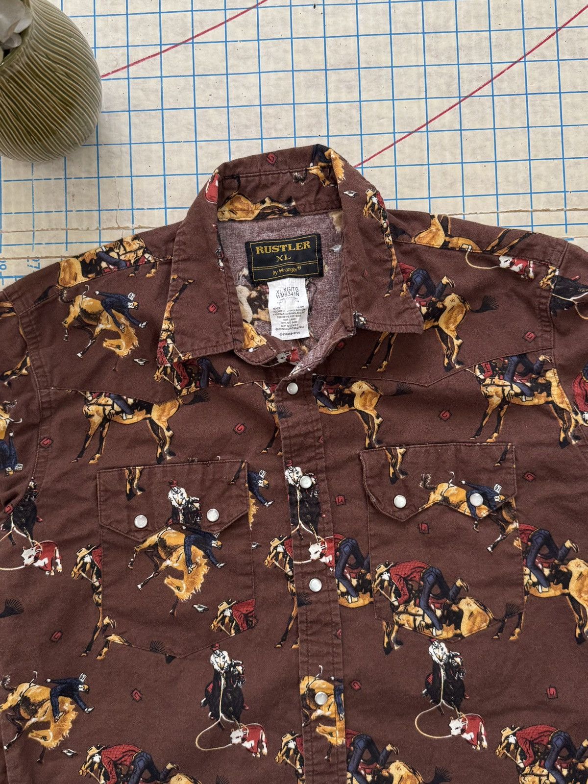 Rustler × Vintage × Wrangler Vintage Rustler by Wrangler Pearl Snap Button Up Brown Size S / US 4 / IT 40 - 4 Thumbnail