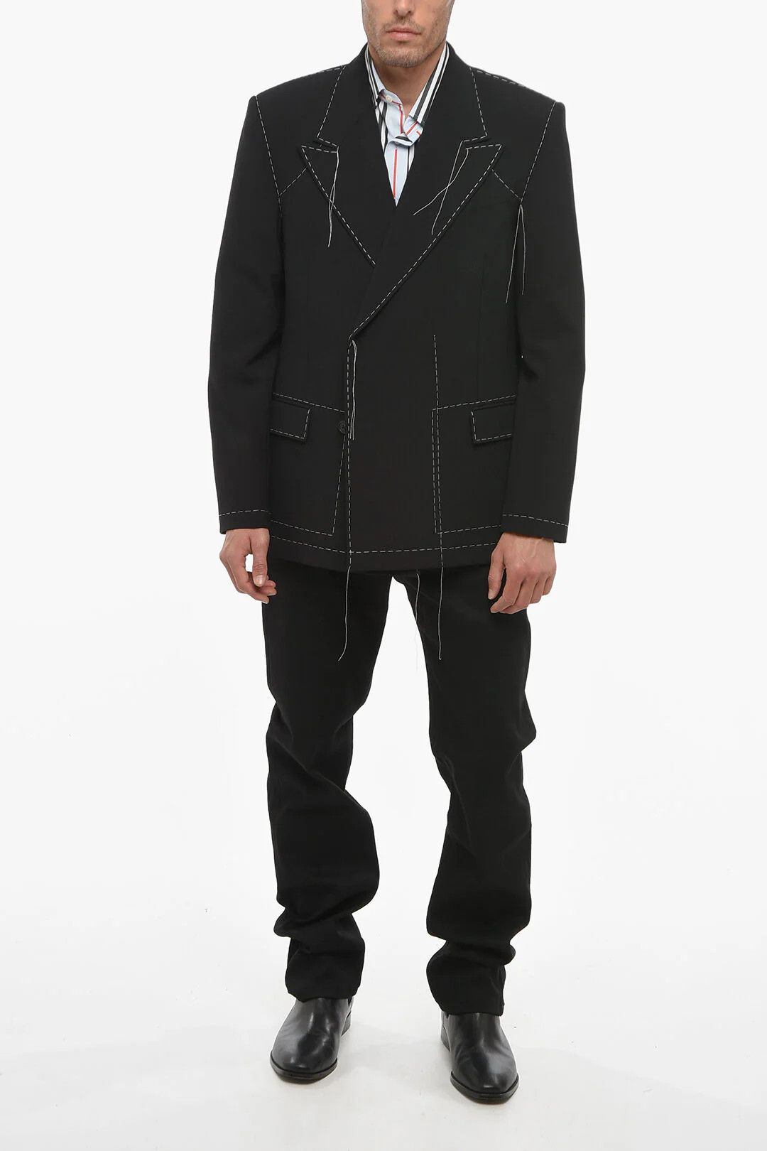 Off-White og1mm0426 Double-Breasted Wool-Blend Blazer in Black Size US L / EU 52-54 / 3 - 4 Thumbnail