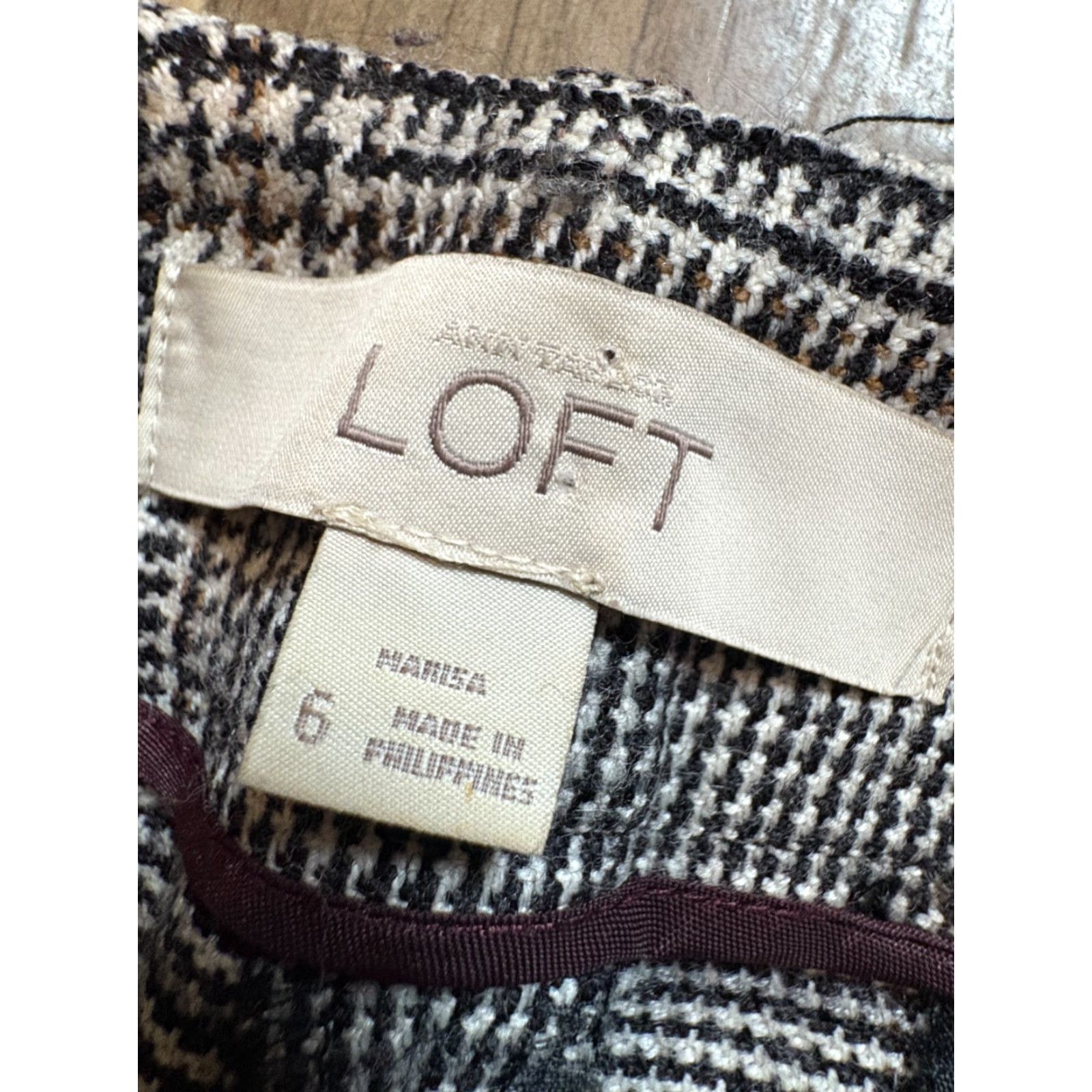 Ann Taylor Loft Wool Pants Womens Size 6 Wool Blend Check Ankle Front Zip Button Multicolor Polyester Wool Ann Taylor Regular Womens Pants Size 28" / US 6 / IT 42 - 4 Thumbnail