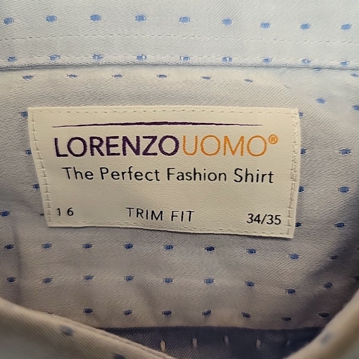 Lorenzo Uomo Lorenzo Uomo Dress Shirt Men 16 34/35 Blue Geometric Trim Fit Button 1005 Cotton Shirt Mens Regular Blue Geometric 1005 Cotton Button-Up Size 42R - 3 Thumbnail