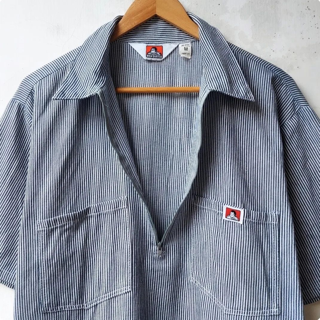 Ben Davis × Vintage Vintage Ben Davis Hickory Half Zip Shirt Size US L / EU 52-54 / 3 - 5 Thumbnail