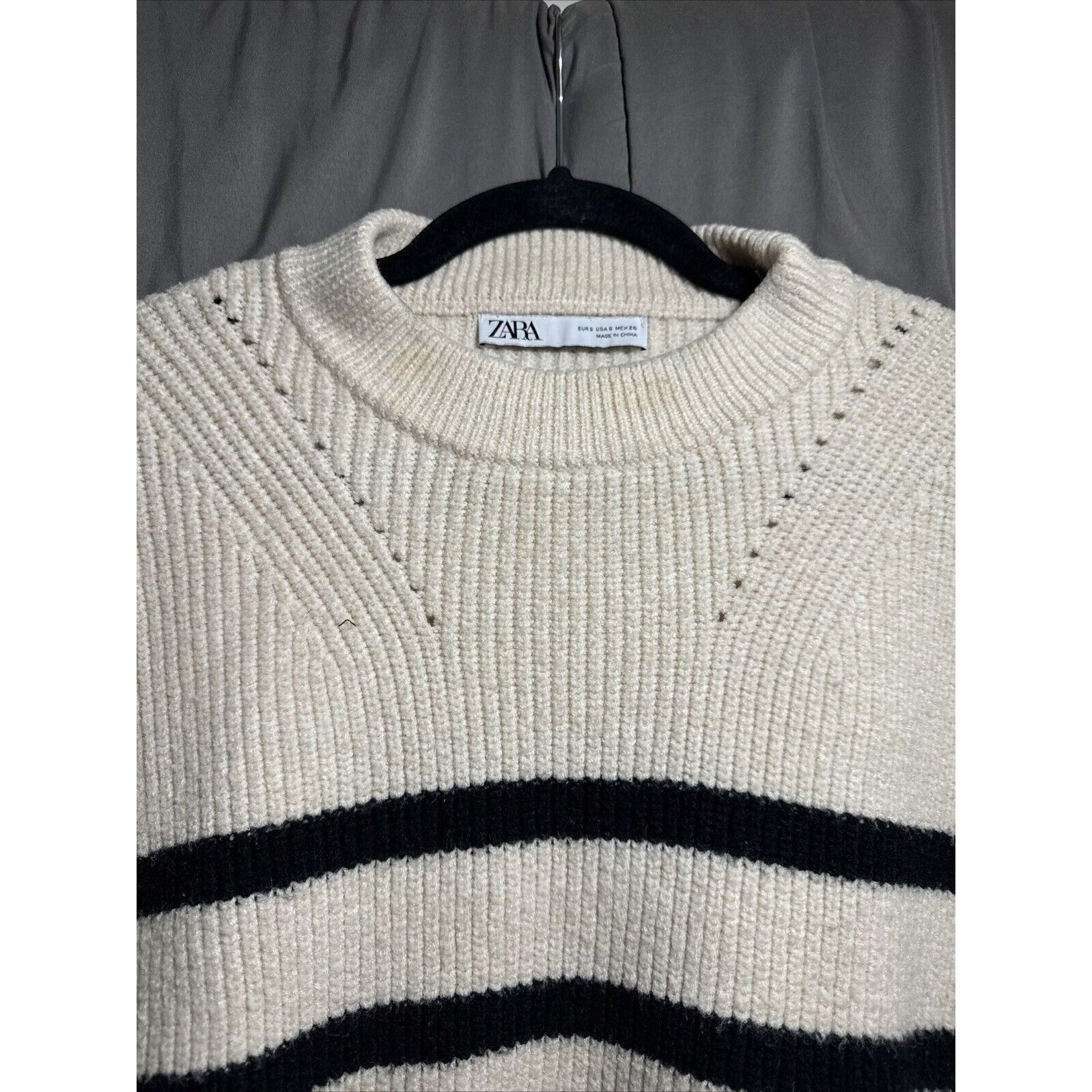Zara Zara Knit Cropped Oversized Striped Boxy Distressed Sweater Size S / US 4 / IT 40 - 4 Thumbnail