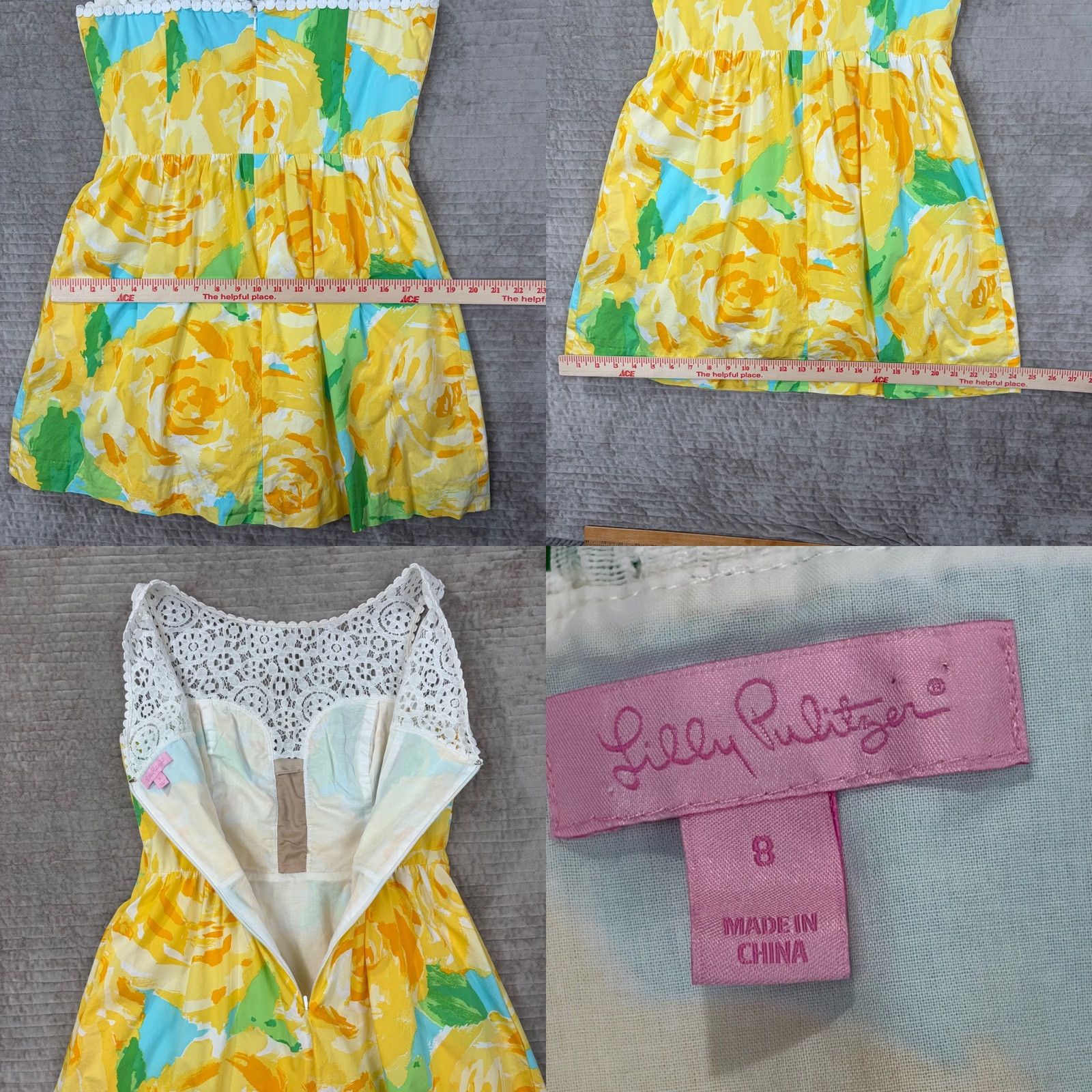Lilly Pulitzer Lilly Pulitzer Yellow Floral Lace Yoke Fit Flare Dress Sleeveless Cotton Womens 4 Casual Party/Cocktail Summer Spring Vintage No Size S / US 4 / IT 40 - 8 Thumbnail