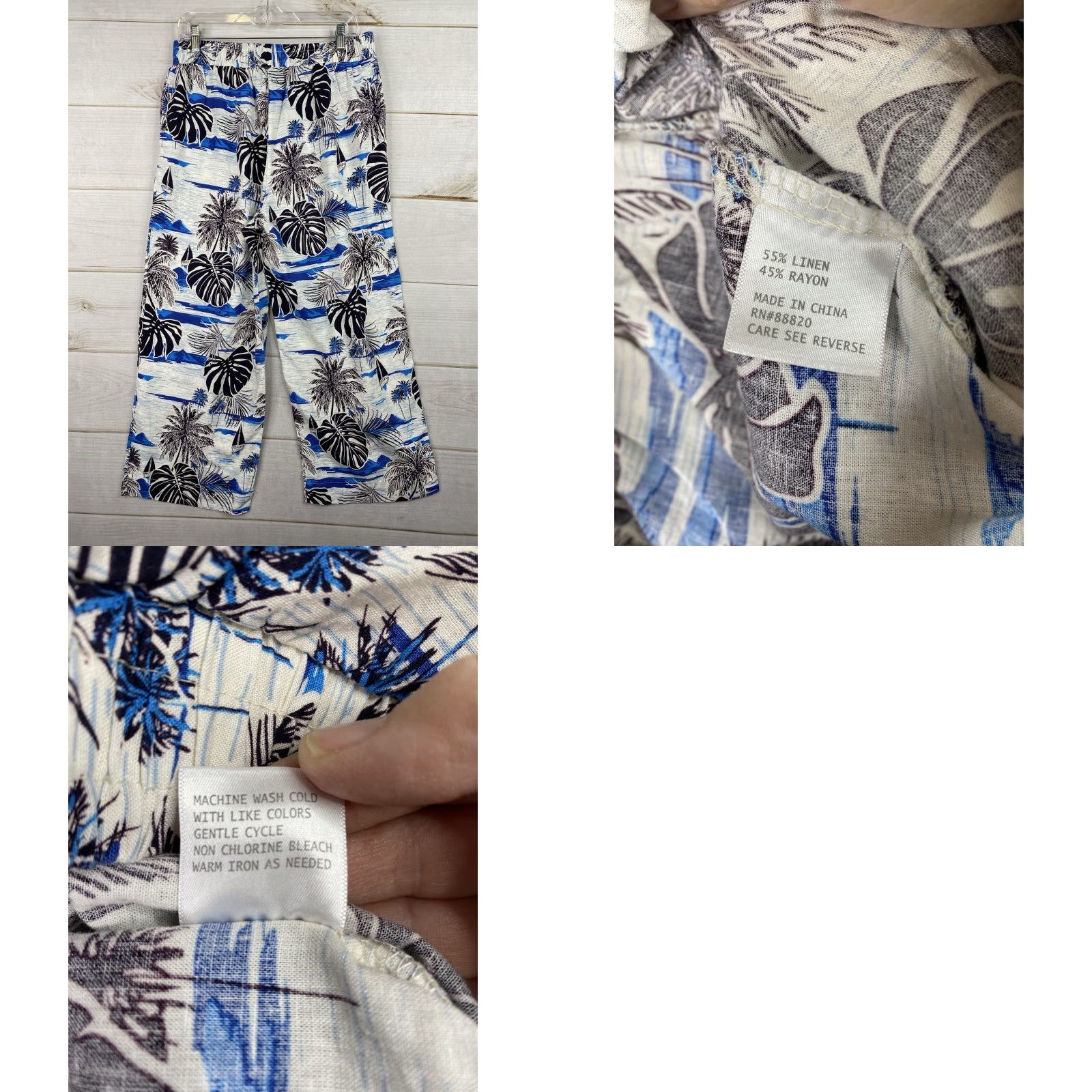 Vintage C&C California Womens Pants XL Linen Wide Leg Hawaiian Tropical Beach Sailboats Size 40" / US 18 - 8 Thumbnail