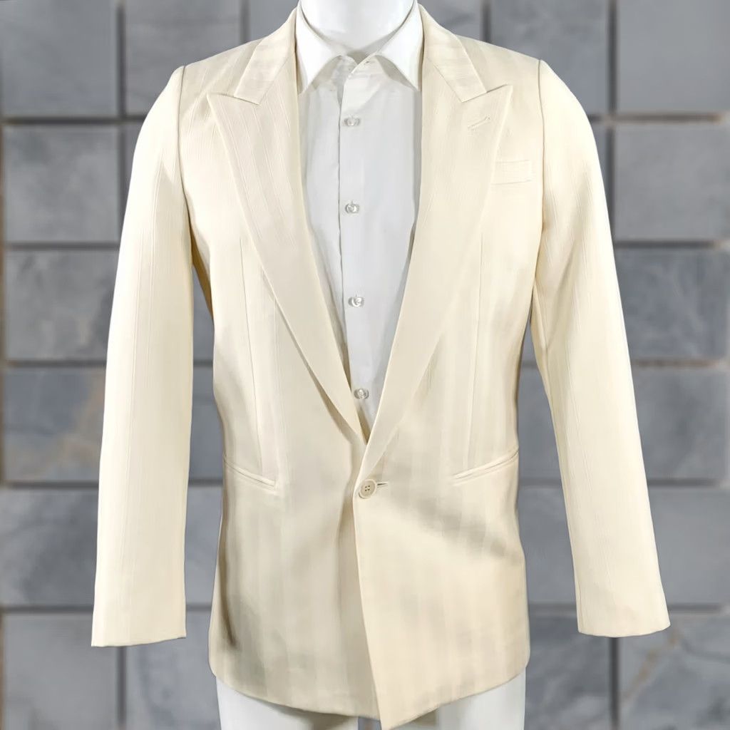 Yves Saint Laurent SAINT LAURENT Sport Coat Size 40 Regular Cream White Stripe Wool Peak Lapel Men Size US XXS / EU 40 - 1 Thumbnail