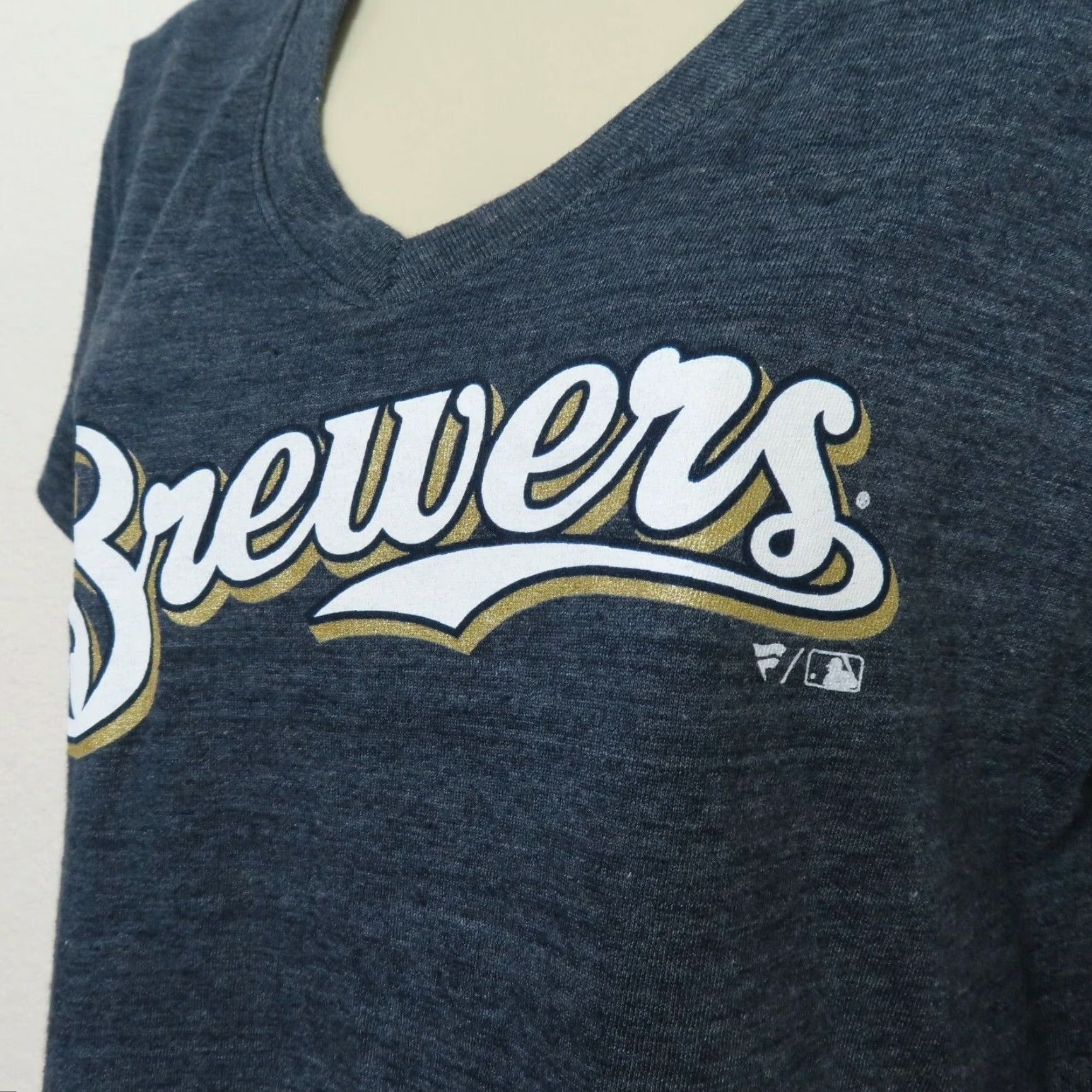 Vintage Fanatics Shirt Womens Small Milwaukee Brewers V-Neck Heathered Blue NEW Size S / US 4 / IT 40 - 3 Thumbnail