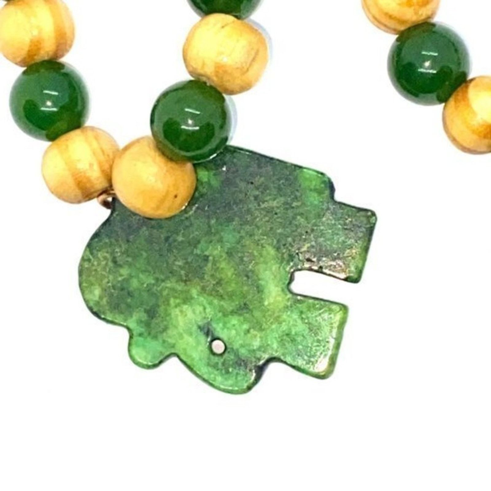 Handmade Handmade Beaded Wood & Green Elephant Necklace Size ONE SIZE - 5 Thumbnail