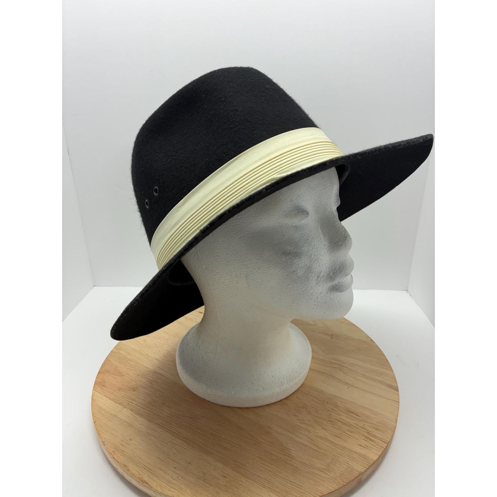 Other Vintage Mobster Style Wool Hat Black Wide Brim Fedora Size ONE SIZE - 8 Thumbnail