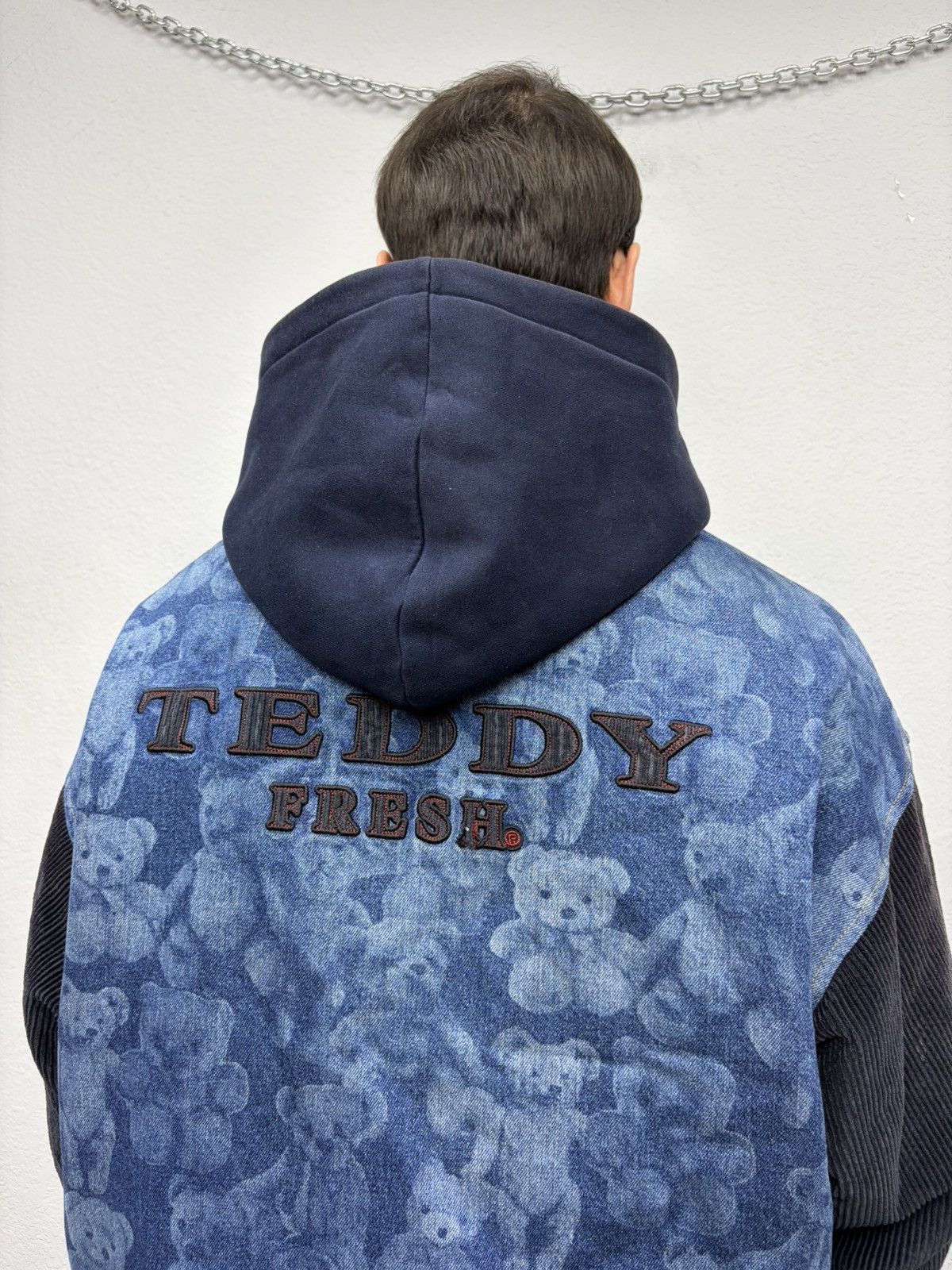 Teddy Fresh Teddy Fresh Denim Varsity Jacket Hybrid All-Over Bear Print Size US L / EU 52-54 / 3 - 5 Thumbnail