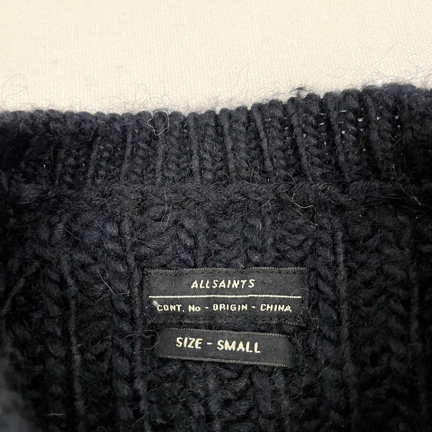 Allsaints AllSaints Tenet Crew Sweater Mens S Navy Blue Wool Alpaca Fisherman Cable Knit Size US S / EU 44-46 / 1 - 2 Thumbnail