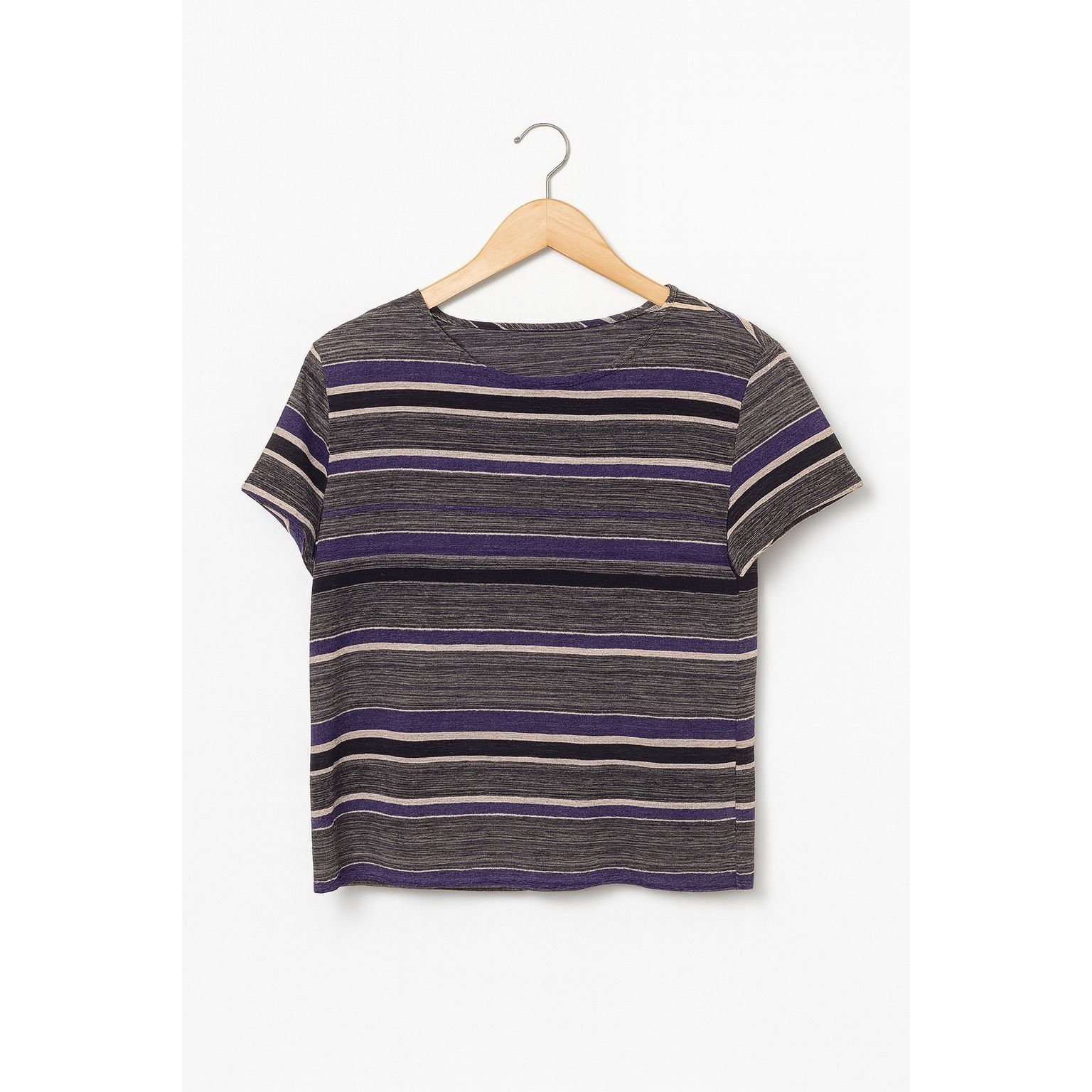 Handmade Handmade Women’s Striped Short Sleeve Top Gray Purple Black Size S / US 4 / IT 40 - 3 Thumbnail