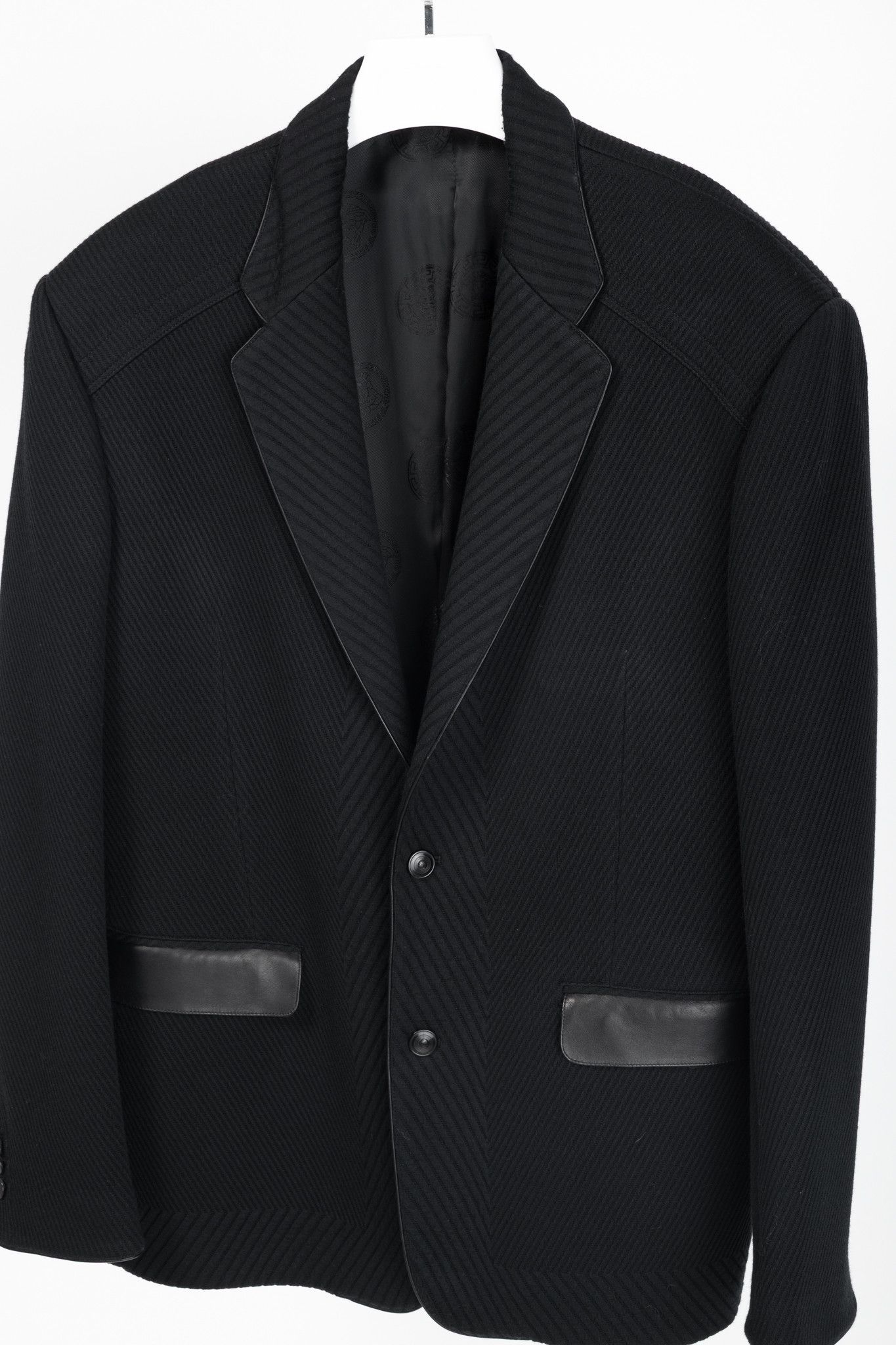 Versace Versace Black Textured Cotton Chevron Blazer Size 46R - 3 Thumbnail