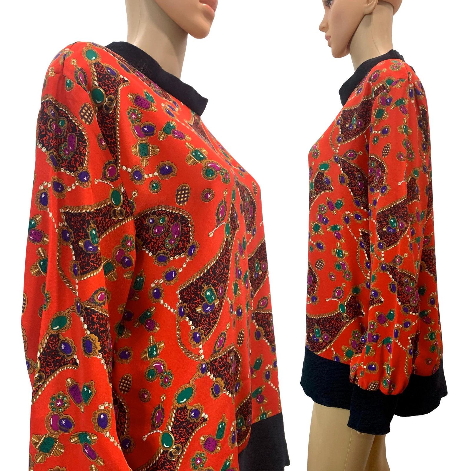 Vintage 80s Oversized Jewel Print Pullover Tunic | Silky Size M / US 6-8 / IT 42-44 - 5 Thumbnail