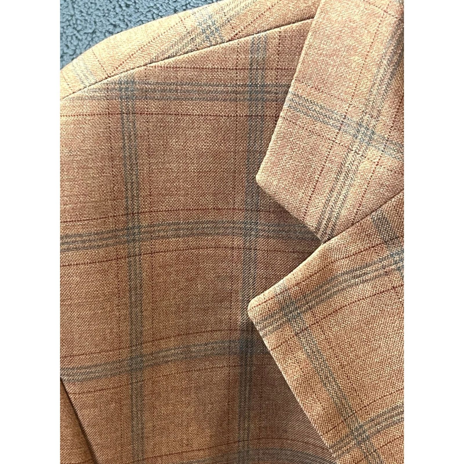 Santoni Mantoni Super 140's Wool Blazer Mens 42L Rust Color Milan Italy Check Pattern Size 42R - 7 Thumbnail